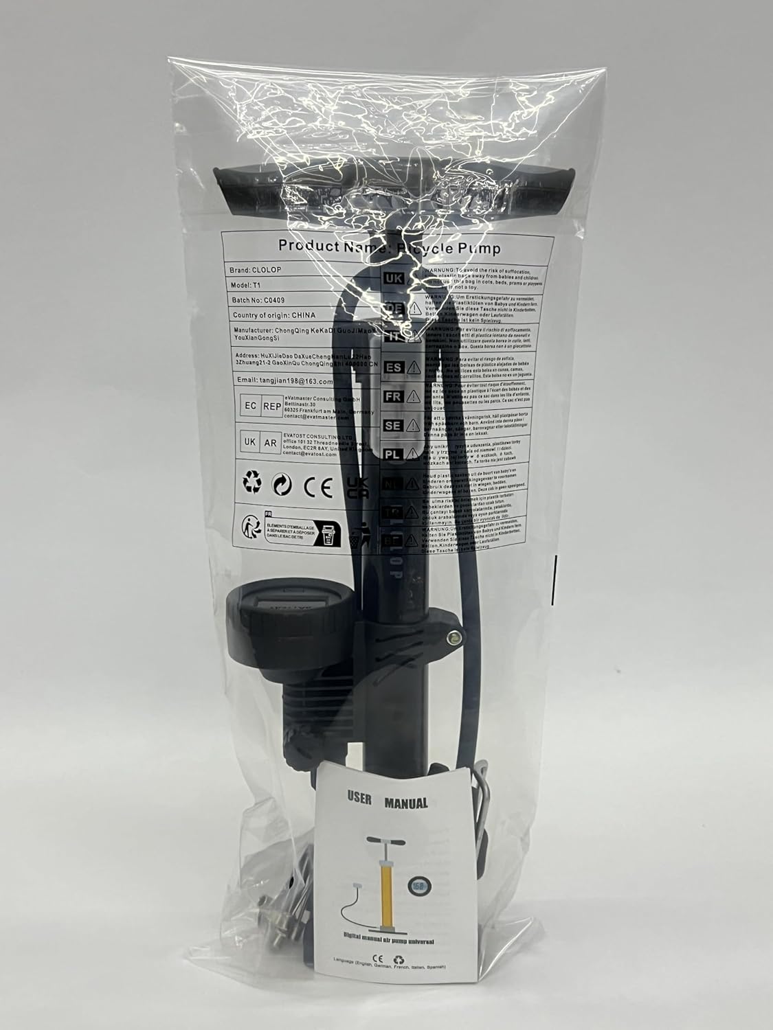 CLOLOP Fahrradpumpe Standpumpe Digitales Manometer Ballpumpe mit Presta- und Schrader-Ventilen für Fahrradreifen Sportbälle Luftballons Schwimmringe usw.