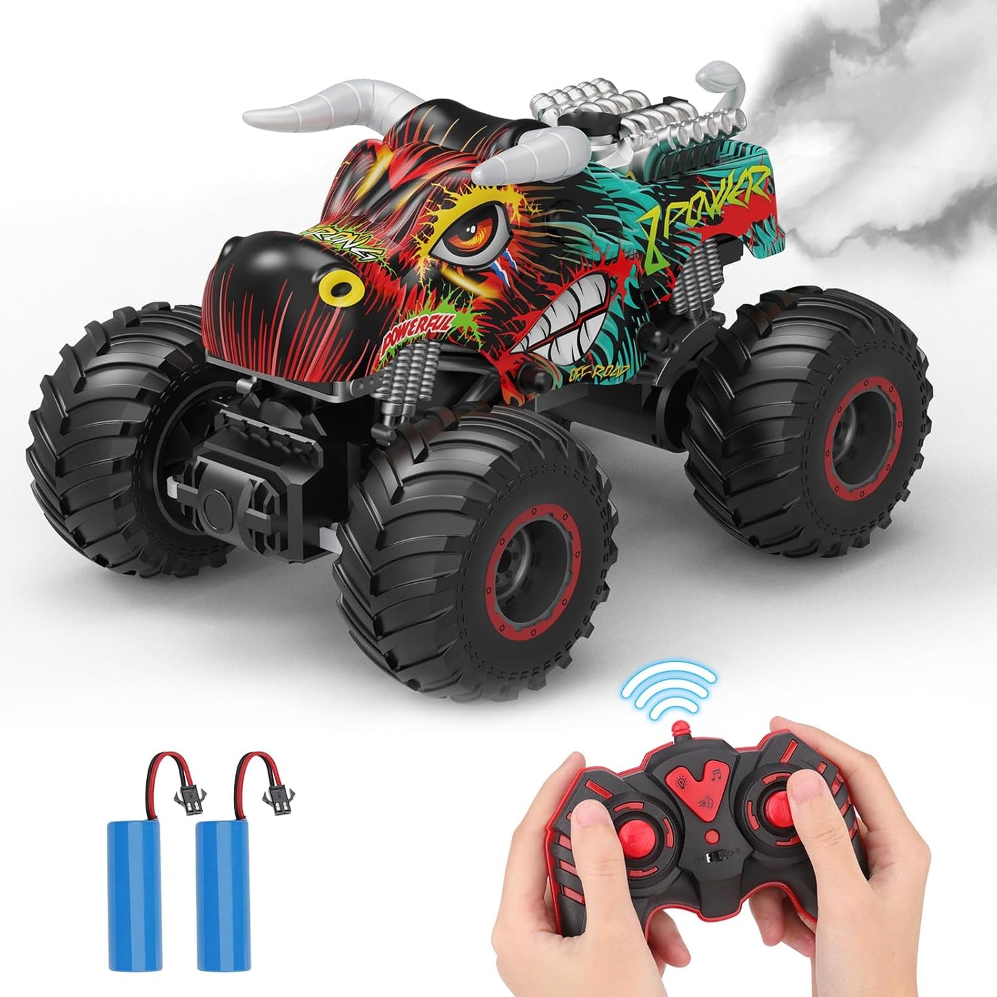 PREBOX Ferngesteuerter Monstertruck für Jungen 8-12 – RC-Bullauto-Spielzeug für Kinder im Alter von 4–7 Jahren, Geburtstagsgeschenke für Jungen mit Musik und Lichtern