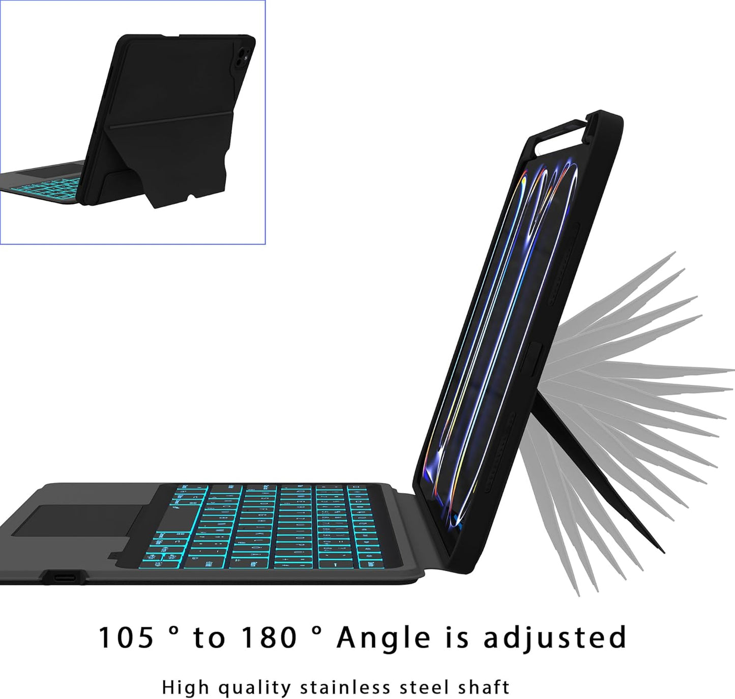 Tastatur Hülle für iPad Pro 11 Zoll (M4) 2024 - Abnehmbare Magnetisch 7 Farbige Beleuchtung Touchpad Tablet Cover mit Stifthalter - Beleuchtete Deutsches QWERTZ Layout Tastatur für iPad 11" M4 Schwarz