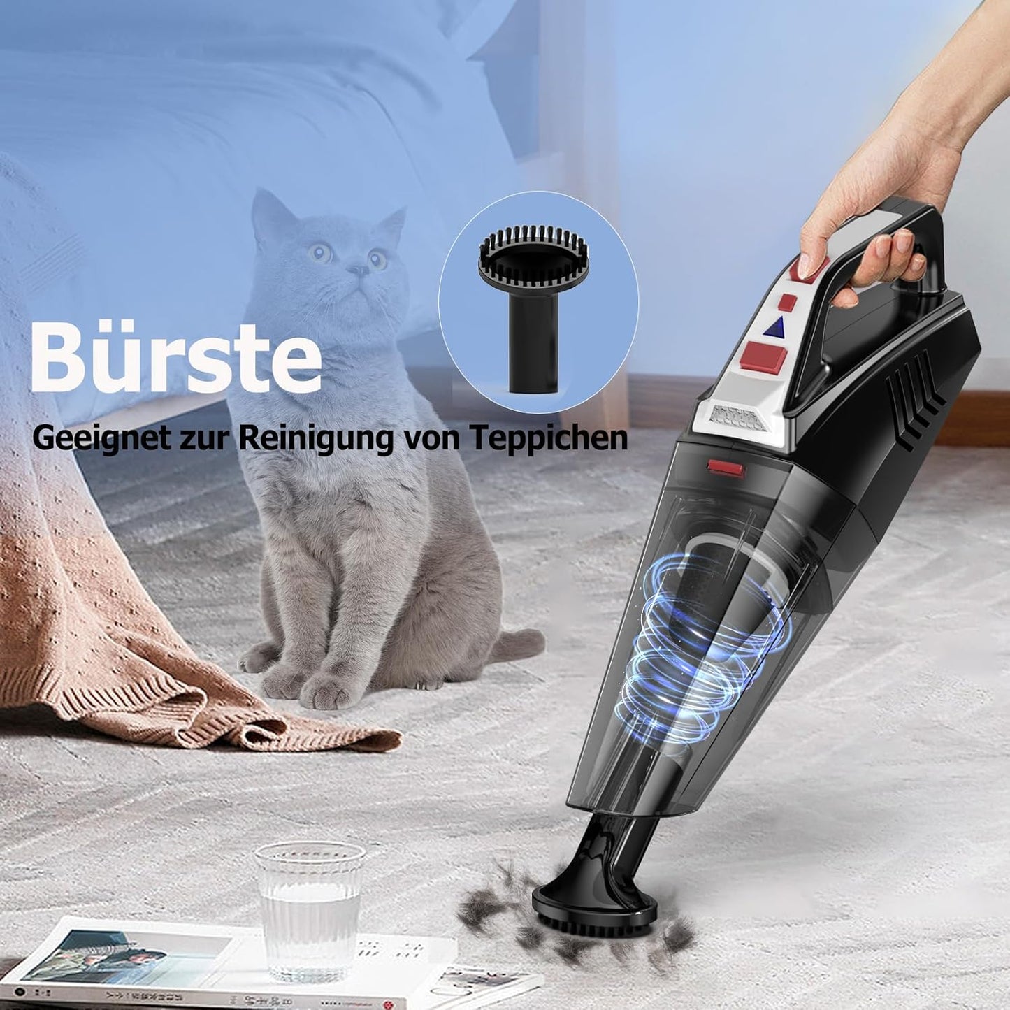 Hihhy Handsäge, 9000Pa Handsäge Akku mit LED-Licht, 120W Kabelentlader Handsäge für Auto, Haushalt, Tierhaare