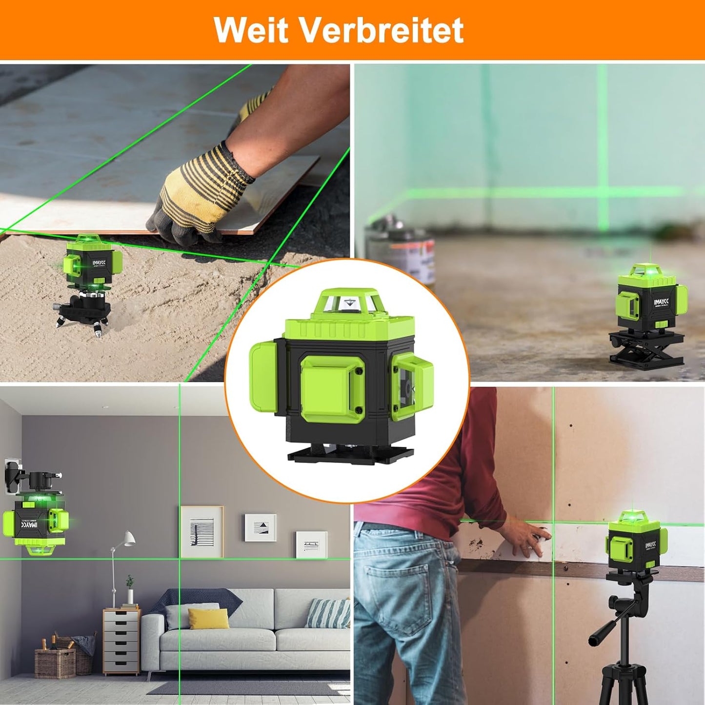 IMAYCC Kreuzlinienlaser Grün Selbstnivellierend Laser Wasserwaage 16 Linien 4Dx360 Grad Linienlaser Kreuzlaser Baulaser Einstellbare Helligkeit für Innenbereich Baustelle, 2 x Batterie