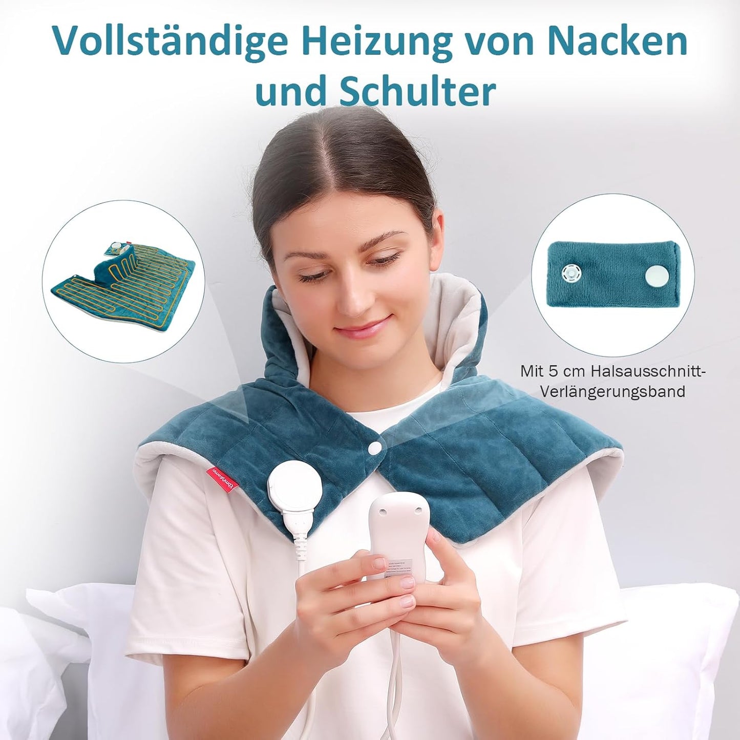 Comfytemp Voll gewichtetes Heizkissen für Nacken Schulter mit 9 Wärmestufen 0,5-9h Abschaltautomatik, 1 kg Nackenwärmer Schulterwärmer waschbar Wärmekissen 56x48cm Elektrisches Wärmecape