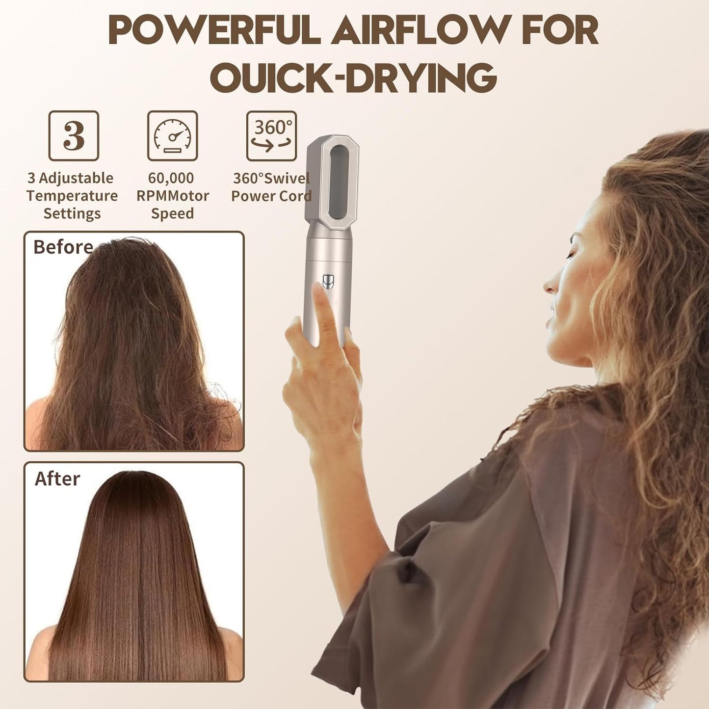 Hairstyler Airstyler, Hair Styler set 6 in 1 mit Haartrockner Föhn, Föhnbürste, Haartrockner für Trocknen, Glätten, Locken und Volumen, Massagekamm mit Ionen-Pflege für alle Haar Styling