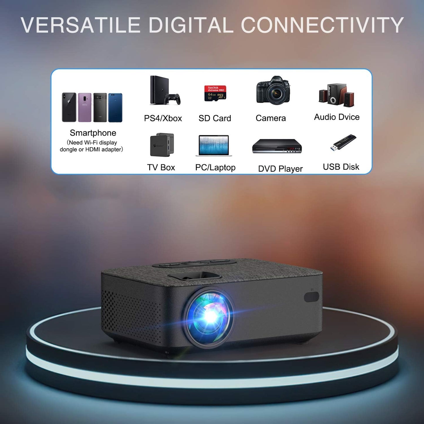 VILINICE Mini Beamer Heimkino Beamer Full HD, WiFi Projektor mit 6000 L unterstützt 1080P Multimedia 240", Video Beamer LED kompatibel mit TV Stick, HDMI, SD, AV, VGA, USB, PS4, Smartphone