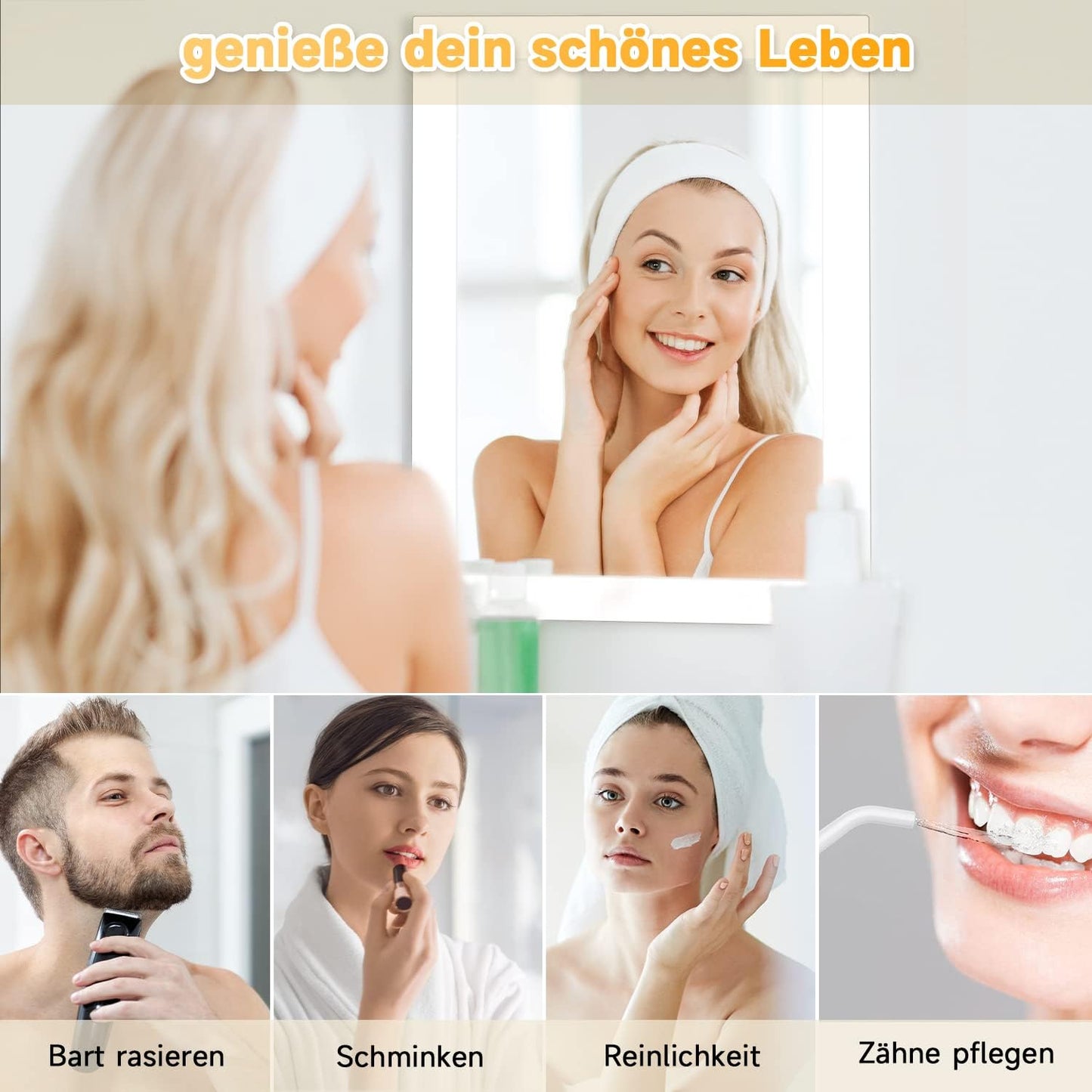 SONNI LED Badspiegel mit Standfuß 60x50cm, Badspiegel mit Standfuß Weiß, LED Badspiegel für Badewanne, Vertikale und Horizontale Montage, IP44 Wasserdicht