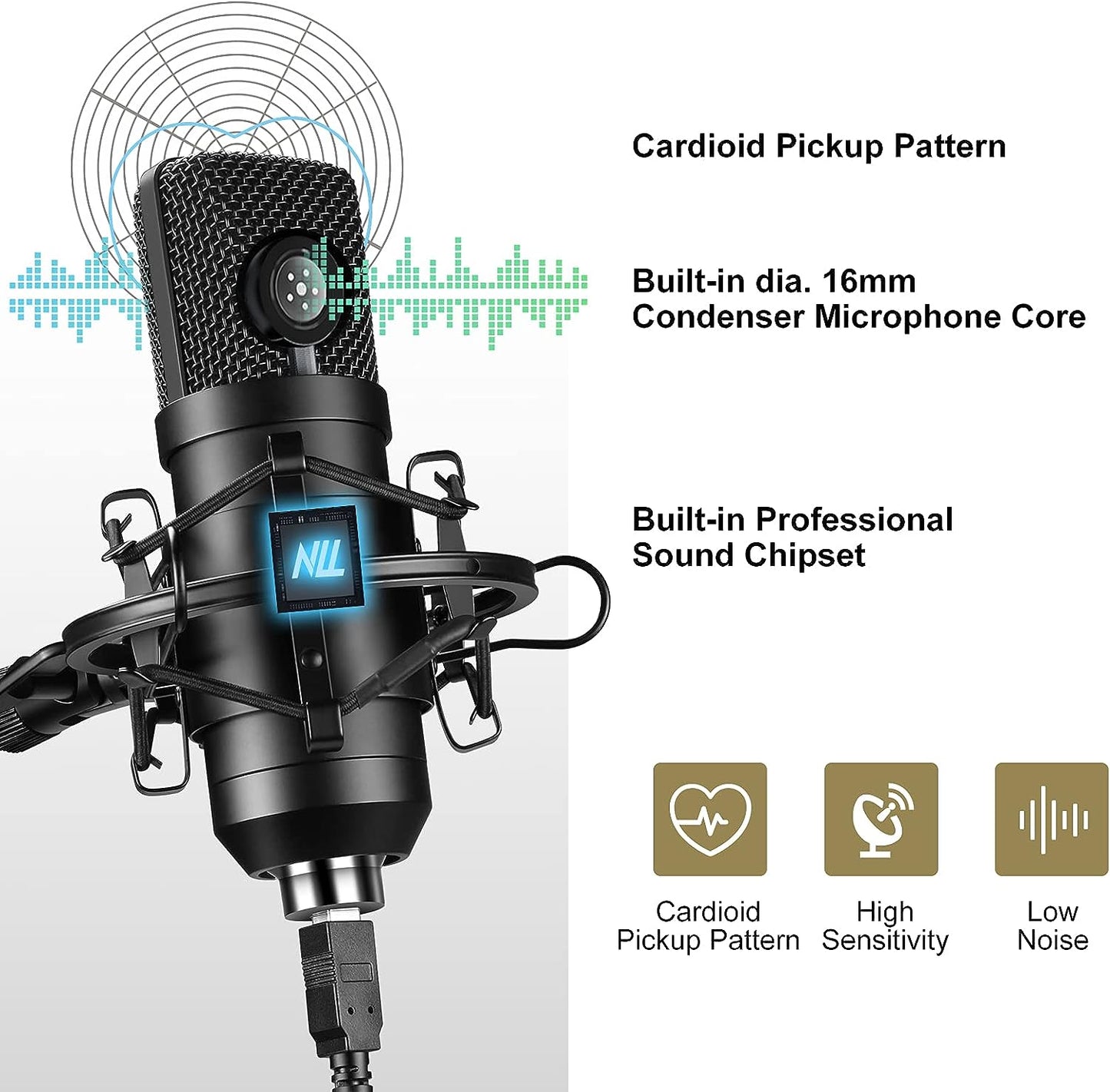 Professionelles USB-Mikrofonset für Studio-Audio, 192 kHz/24 Bit NLL-Kondensator-Computermikrofon, Plug & Play-Desktop-Podcast-Mikrofon, Stoßdämpferhalterung, Popfilter, NC-012
