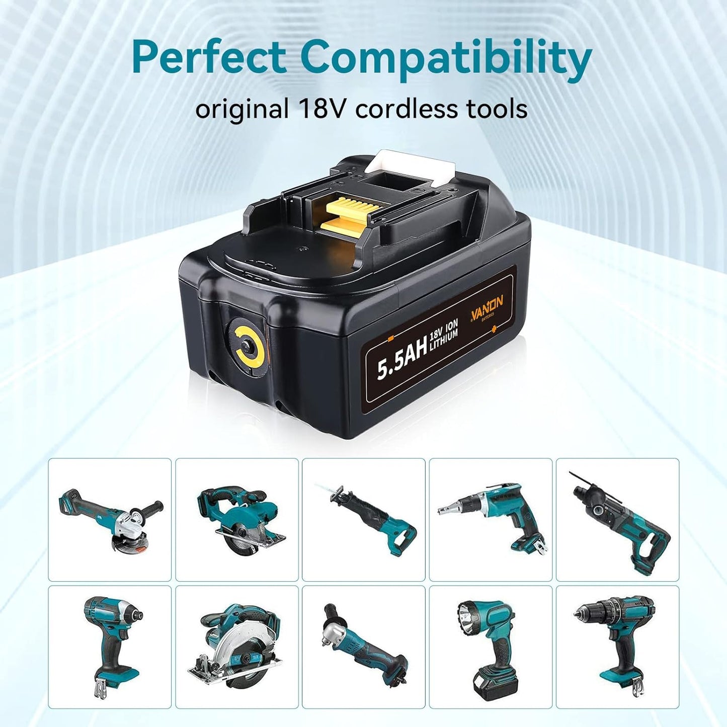 VANON BL1860B 18 V 5,5 Ah Lithium-Akku, kompatibel mit Makita 18 V Akku BL1850B BL1850 BL1830B BL1830 BL1840B BL1840 BL1860 194205-3 LXT-400 Akku-Elektrowerkzeuge