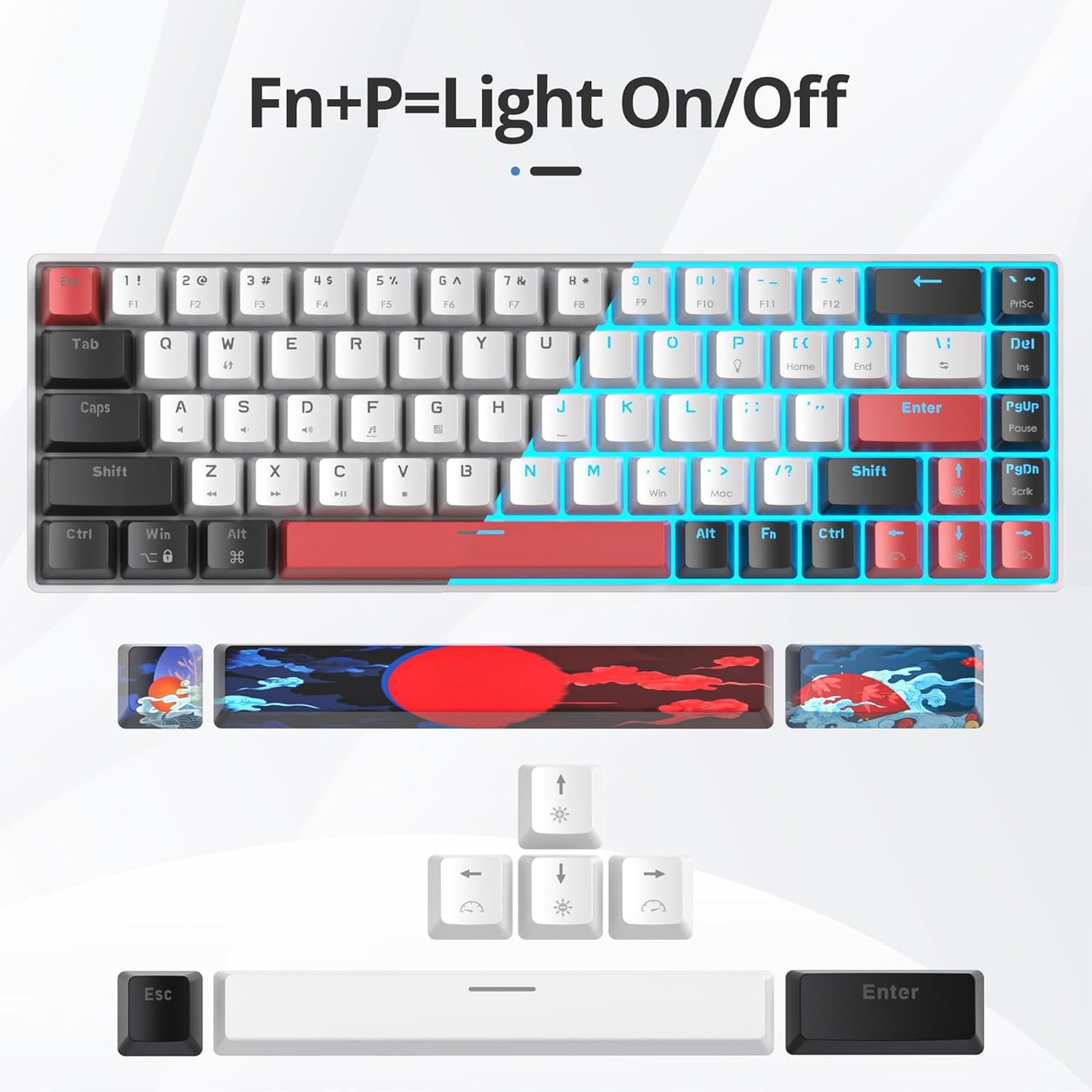 surmen 65 % mechanische Gaming-Tastatur mit linearem rotem Schalter, kabelgebunden, Mini-Kompakttastatur, 60 % Hintergrundbeleuchtung, für Laptop, Desktop-PC, Gamer (68 weiß-eisblau)