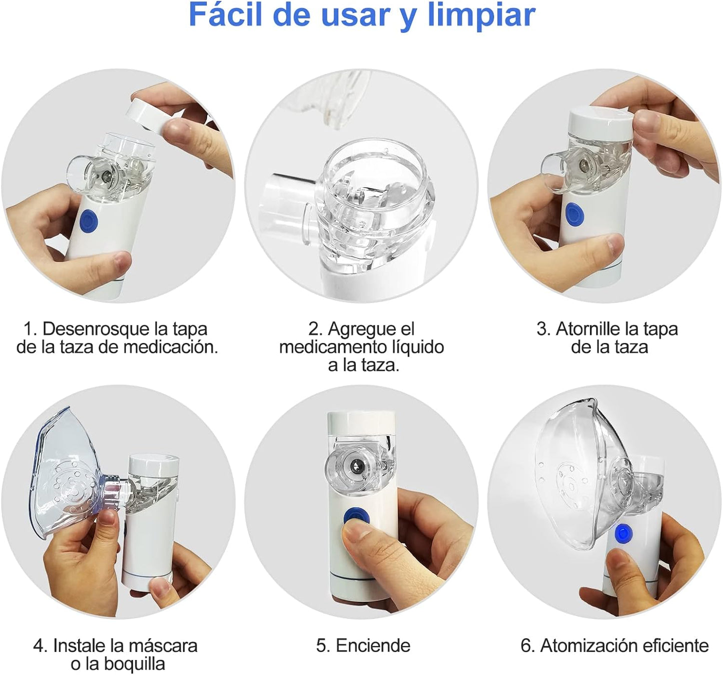 Milcea Tragbares Vernebler Set , Inhalator Vernebler für Kinder und Erwachsene Atemwegserkrankungen , 2 Masken , Automatische Reinigung (Weiß)