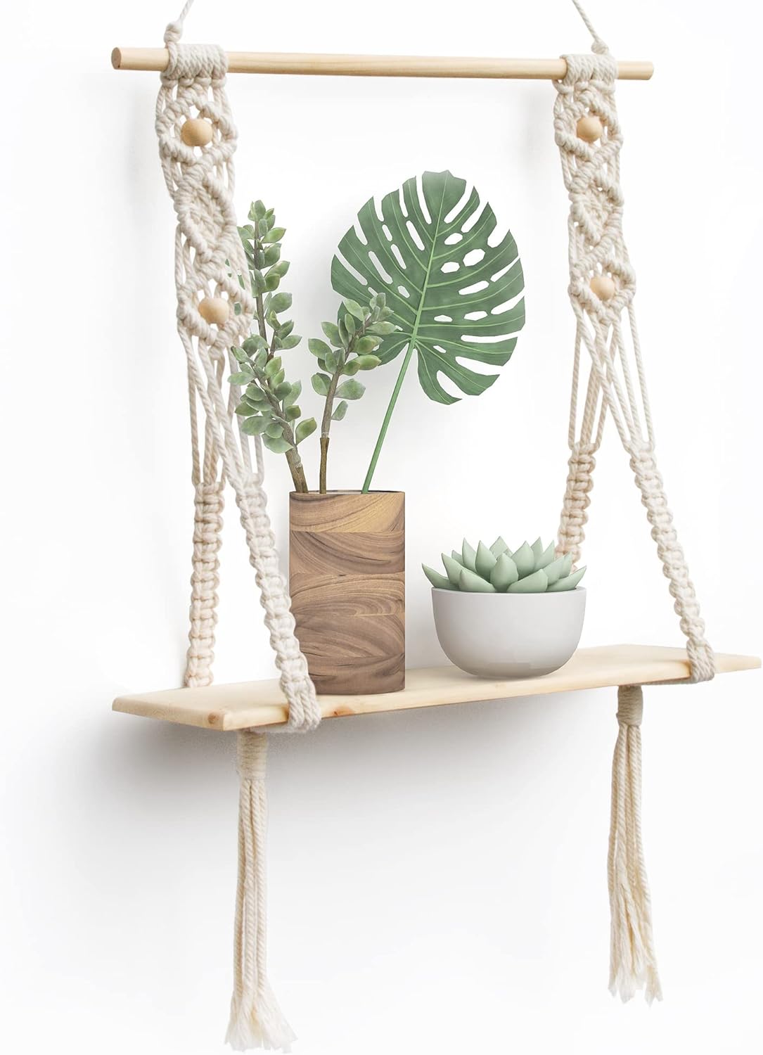 Afuly Makramee-Wandregal, handgefertigt, Wandregal, 1 Etage, niedliches Boho-Dekor für Badezimmer und Schlafzimmer