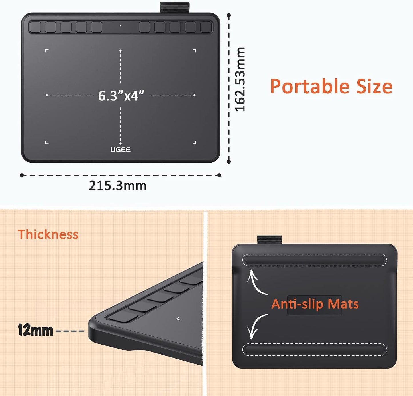 UGEE S640 Grafiktablett, digitales Zeichentablett mit Stylus, batterieloser Druckempfindlichkeit, 8192 Stylus Tablet, 10 Tastenkombinationen, kompatibel mit Windows, Mac, Linux und Android
