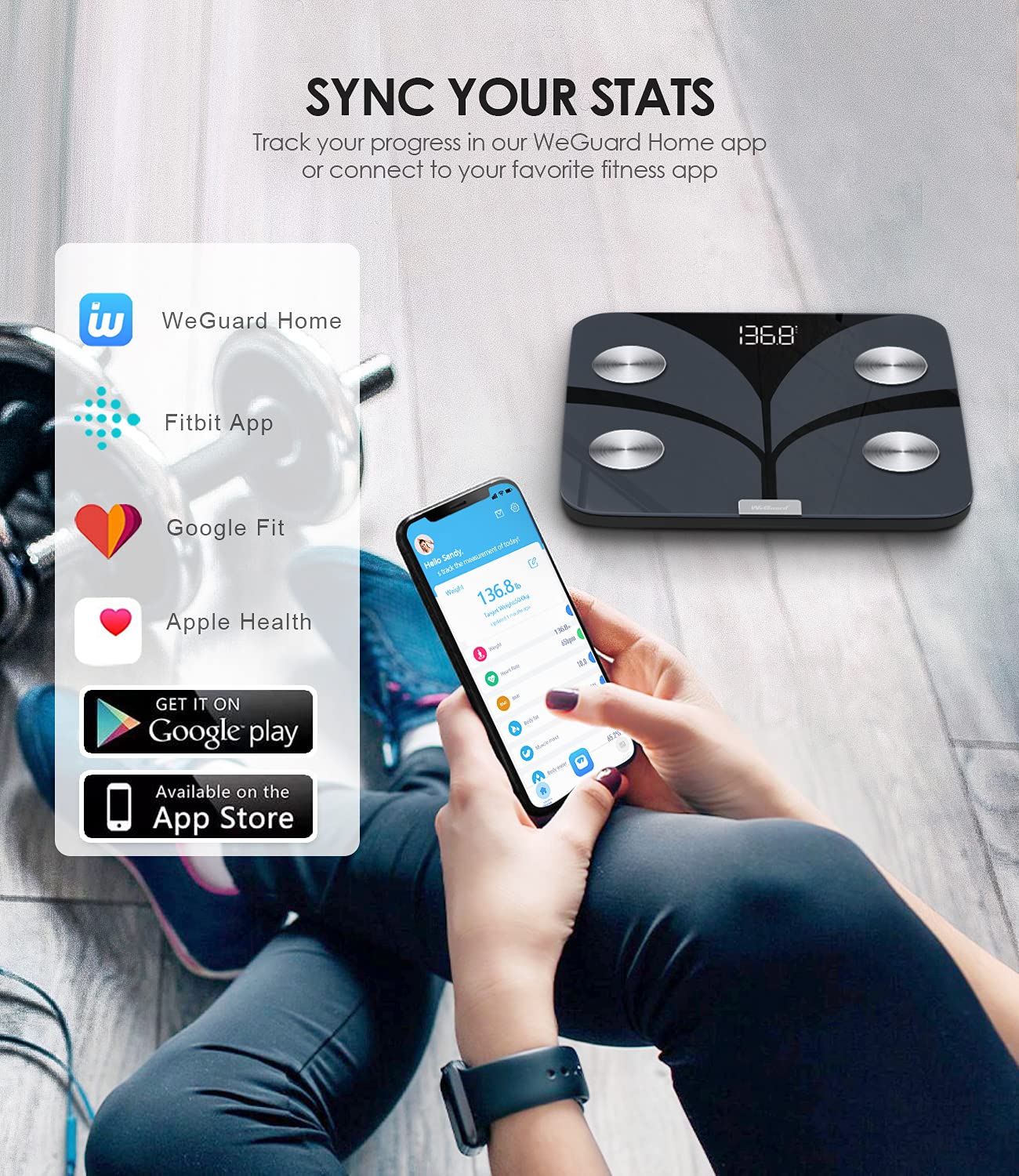 Körperfettwaage, Körpergewichtswaage und BMI-Smart-Waage für die Körperzusammensetzung, digitale Bluetooth-Personenwaage mit Herzfrequenz-Tracker, 15 Messungen, Analyse mit Smartphone-App, 396 Pfund