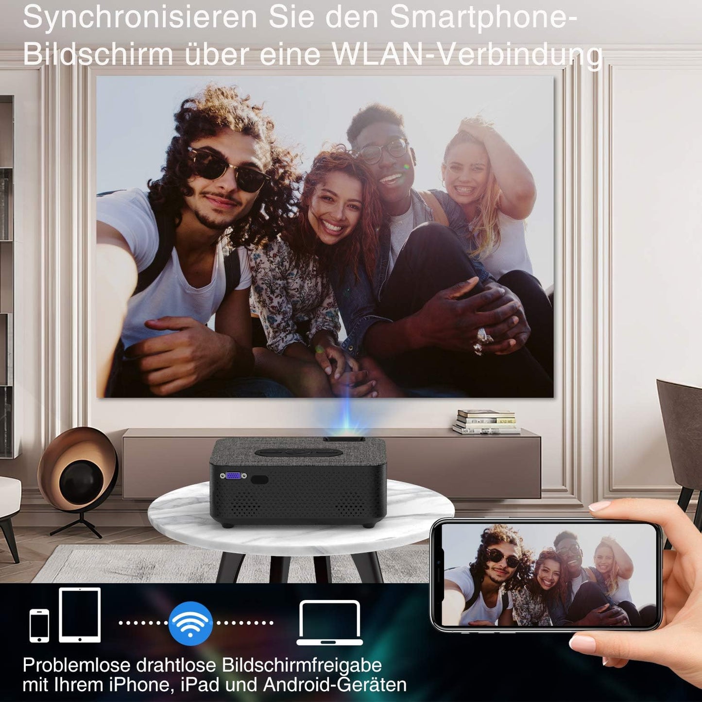 VILINICE Mini Beamer Heimkino Beamer Full HD, WiFi Projektor mit 6000 L unterstützt 1080P Multimedia 240", Video Beamer LED kompatibel mit TV Stick, HDMI, SD, AV, VGA, USB, PS4, Smartphone