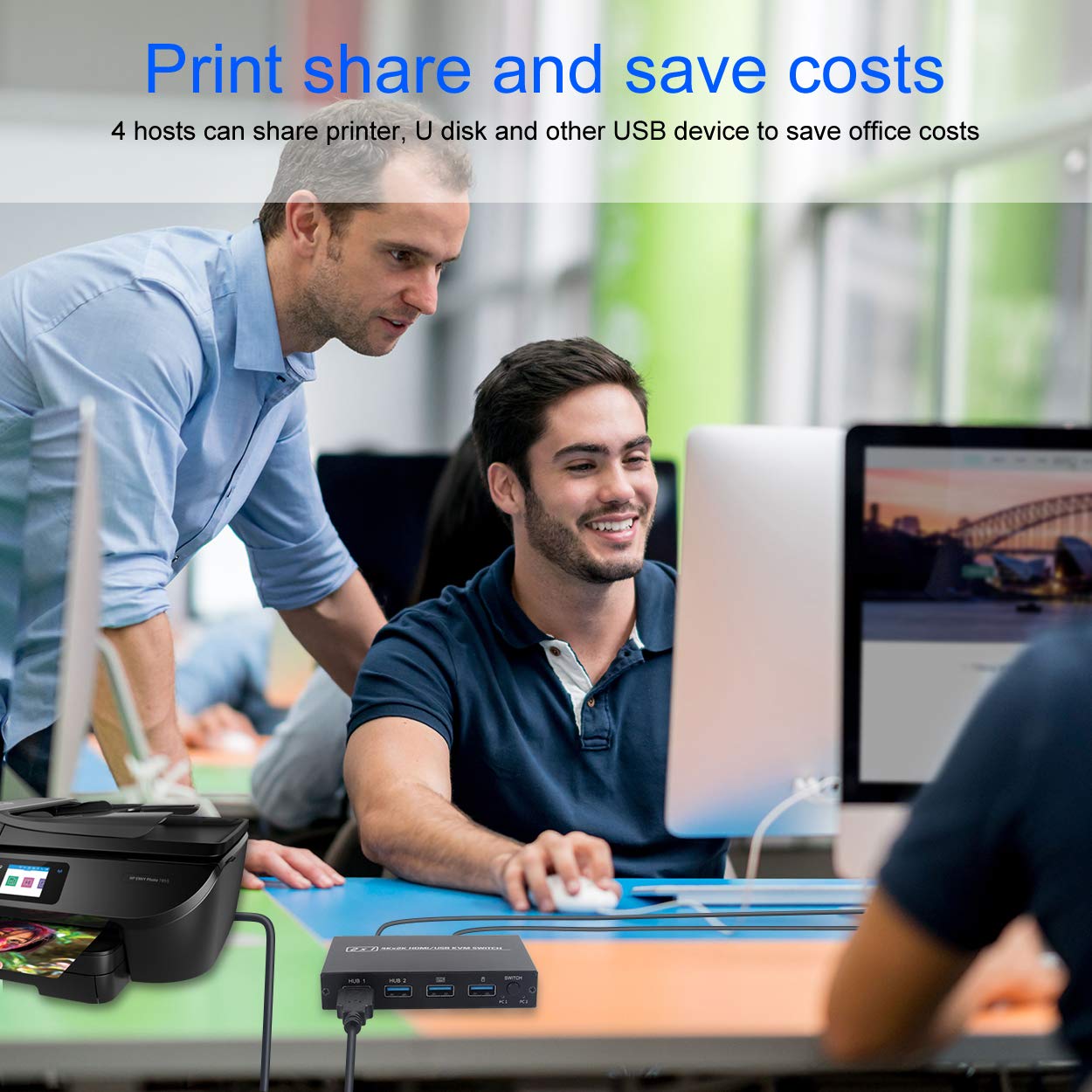 Commutateur KVM KCEVE HDMI 2 ports, commutateur USB UHD 4K 30 Hz, commutateur KVM double écran, 4 concentrateurs USB 2.0, câble de support pour clavier et souris