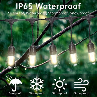 Ruinnykai LED-Lichterkette für draußen/innen, 10 m, 12 Fassungen, 12+2 Glühbirnen, dimmbar, E27, IP65, 2700 K, Warmweiß, 1 W pro Glühbirne