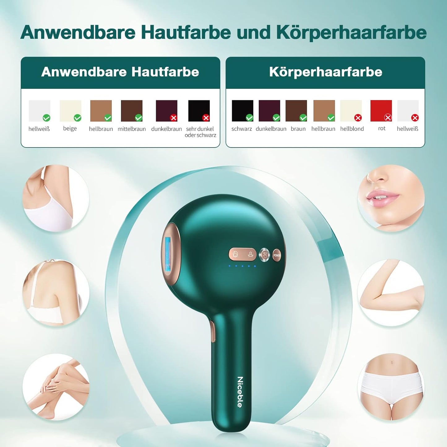NICEBLE IPL Haarpflege mit Saphir-Eis-Kühlsystem, sorgenfreie Haarpflege für Frauen und Männer, Verbessern Sie die Haarpflege für Ihr Zuhause mit Körper- und Gesichtsmodus