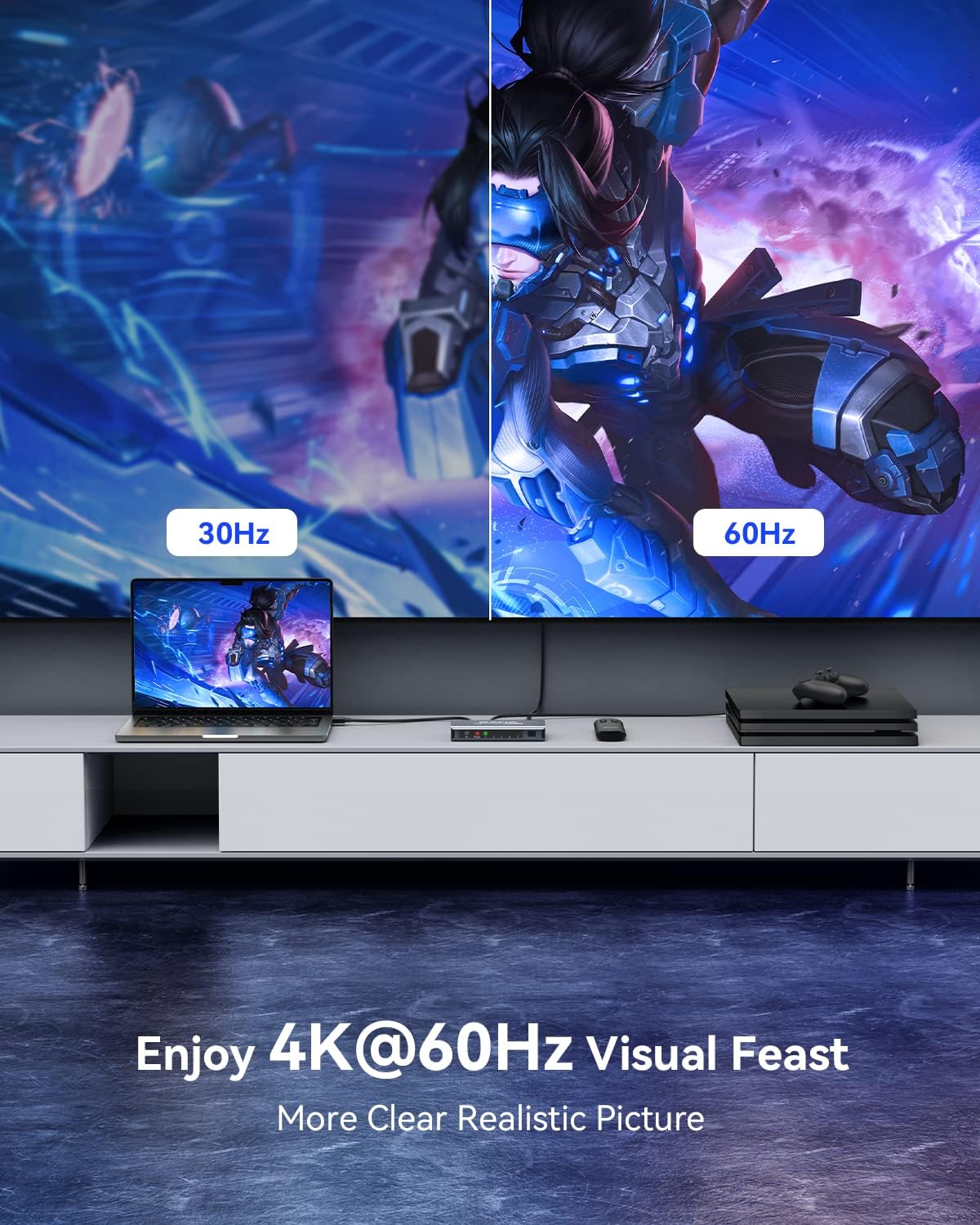 HDMI Switch 3 in 1 Out 4K @ 60Hz, GANA HDMI Splitter mit Fernbedienung, kompatibel mit PS5/4/3 Xbox Nintendo Switch Roku TV Fire Stick