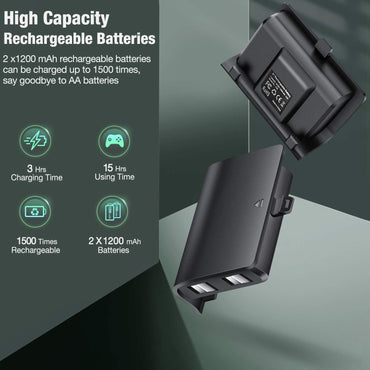 Station de charge pour manette Xbox One, Station de charge pour manette Xbox One, 2 x 1200 batteries rechargeables, compatible avec Xbox Series X|S/Xbox One/Xbox One S/X/Elite