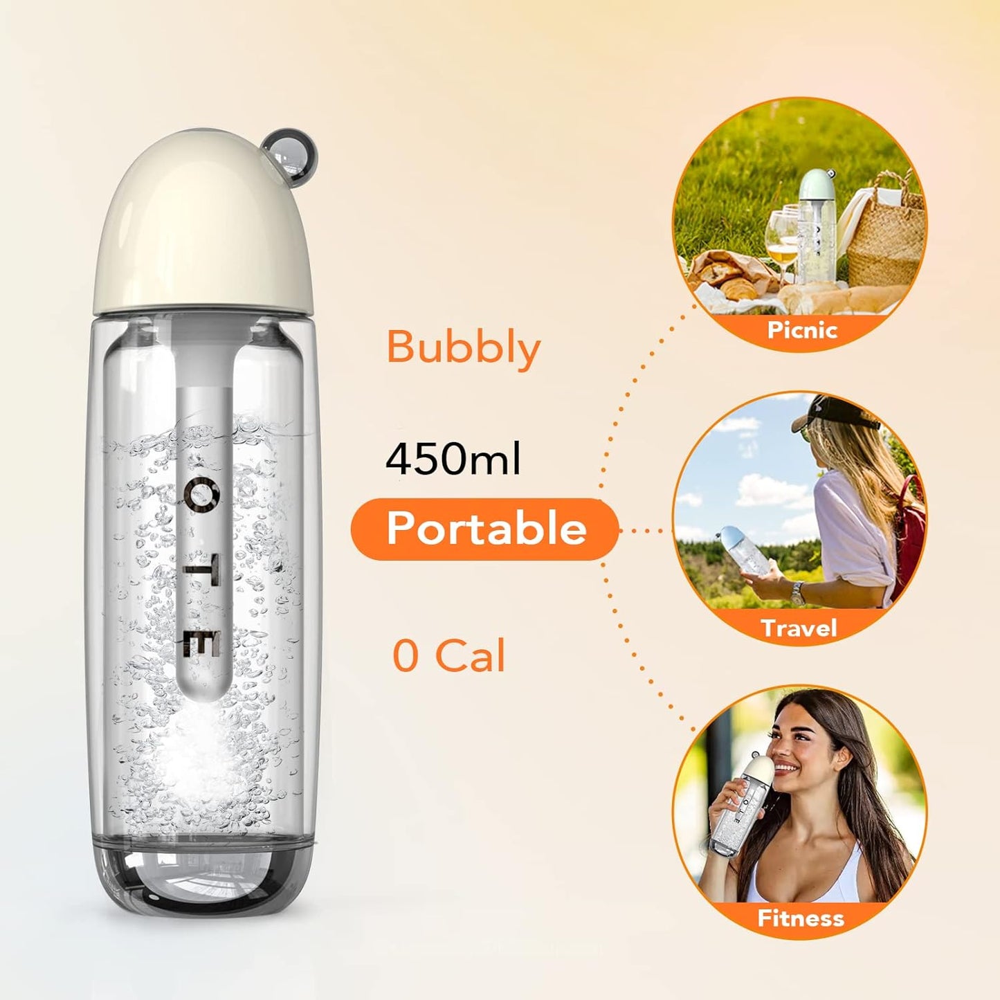 OTE Tragbarer Sprudelwasserbereiter, Soda-Maker für zu Hause, 450 ml, persönlicher Selters-Karbonisator, stromlos, doppelschichtige PET-Flasche, BPA-frei, doppelte Druckentlastungsventile – Rot