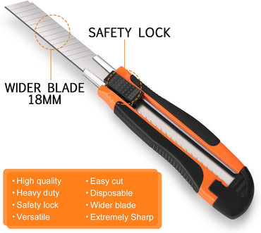 AGPtek 12 Teppichklingen Kartonschneider Cuttermesser avec 12 lames sœurs, lames en carton utilisables de 18 mm, parfaites pour couper du papier, du ruban adhésif, du papier, des coupons et des tissus