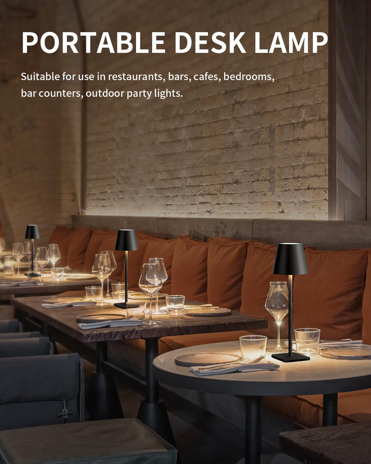 Aipsun 2 Stück schnurlose Tischlampe, tragbare LED-Schreibtischlampe, 5000 mAh batteriebetrieben, stufenloses Dimmen, für Restaurant/Schlafzimmer/Bars/Outdoor-Party/Camping/Café-Nachtlicht (schwarz)