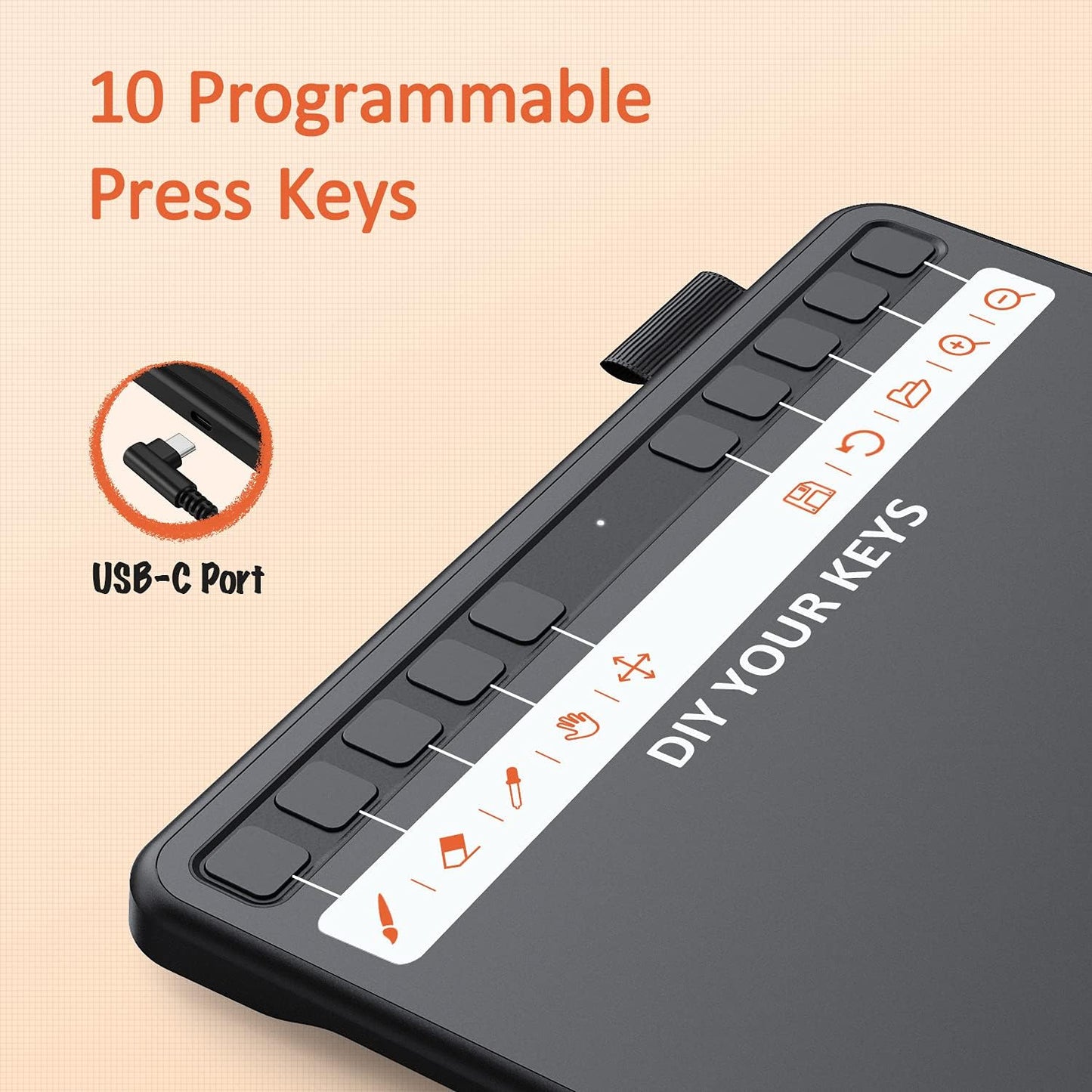 UGEE S640 Grafiktablett, digitales Zeichentablett mit Stylus, batterieloser Druckempfindlichkeit, 8192 Stylus Tablet, 10 Tastenkombinationen, kompatibel mit Windows, Mac, Linux und Android