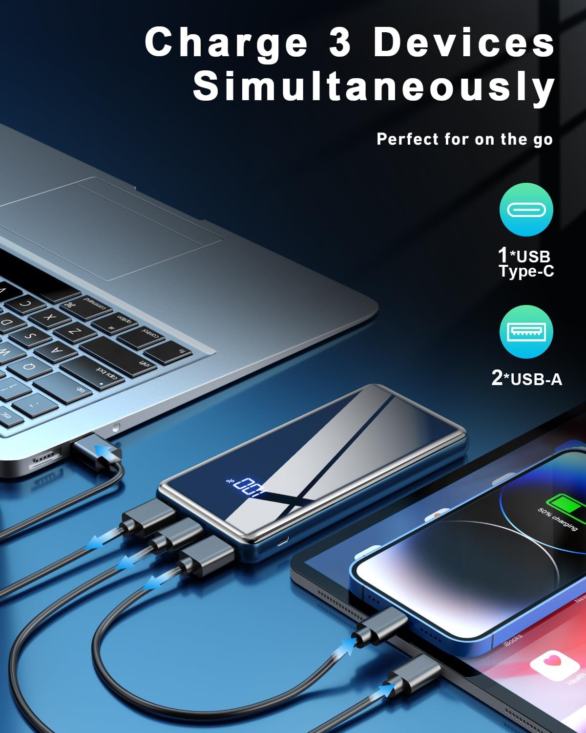 Lazci Powerbank, 22,5 W, 20000 mAh, externer Akku mit USB-C-Eingang und -Ausgang, PD 3.0 QC 4.0, kompatibel mit iPhone 15 14 13 12 Pro Max, Samsung Galaxy, iPad – Grau