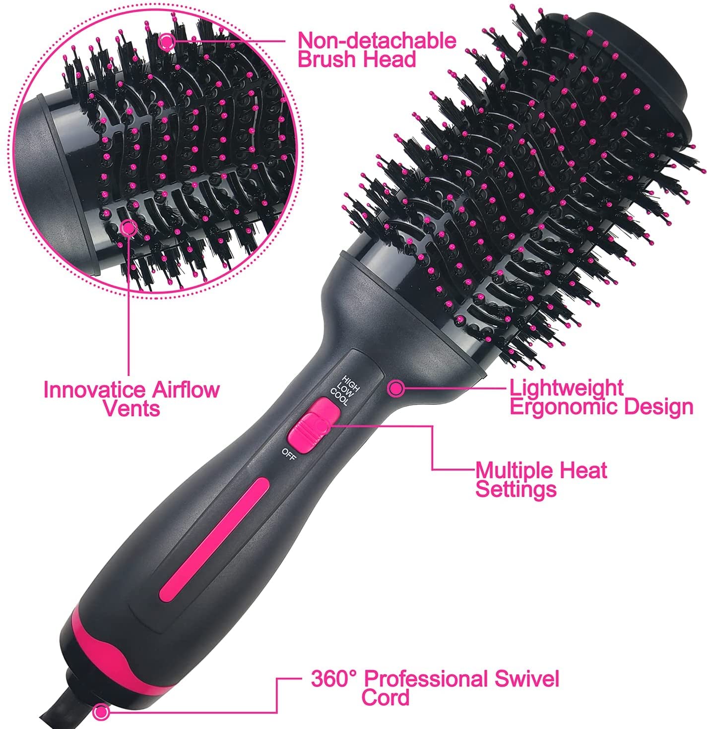 Haartrocknerbürste, Heißluftbürste, professioneller Haartrockner & Volumizer 3-in-1, Upgrade Negative Ion Technology, Haarglätterbürste, Haarkamm, Stylingbürste, Salon-Negative Ions, Keramik, elektrischer Haartrockner