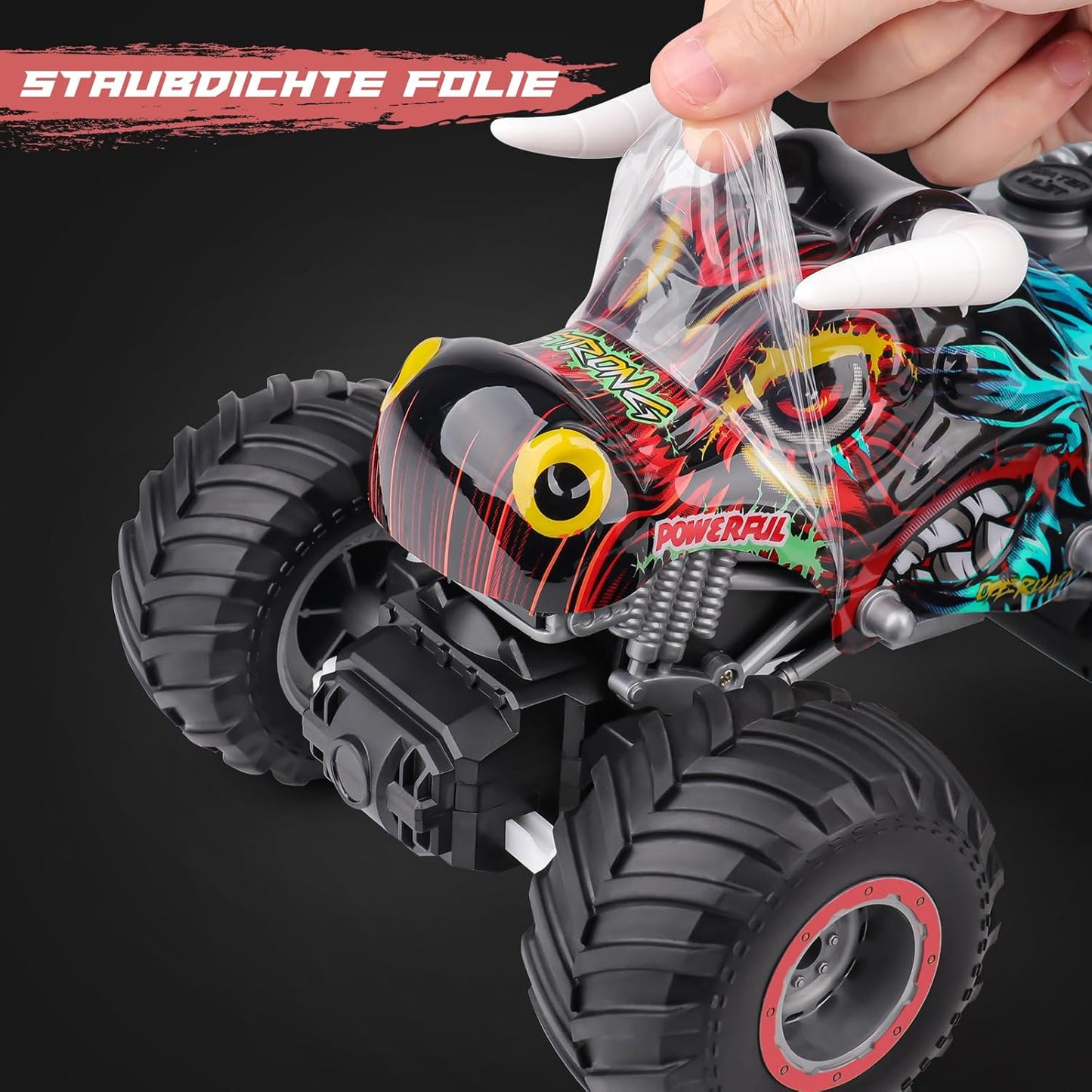 PREBOX Ferngesteuerter Monstertruck für Jungen 8-12 – RC-Bullauto-Spielzeug für Kinder im Alter von 4–7 Jahren, Geburtstagsgeschenke für Jungen mit Musik und Lichtern