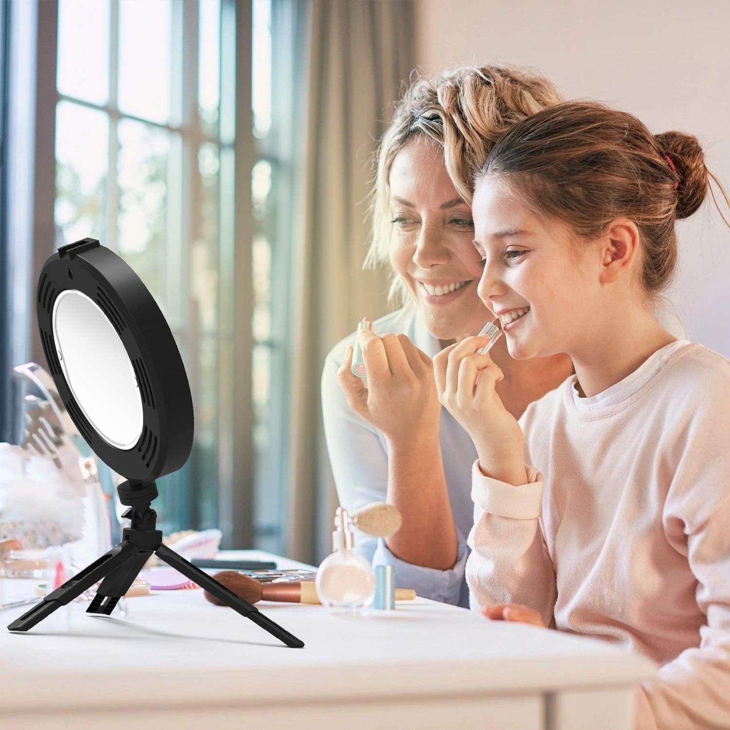 Anneau lumineux à selfie BESTOPE 8" avec support miroir et commande pratique par licol, 3 modes d'éclairage et 10 lumières, anneau lumineux LED pour vidéo YouTube/diffusion en direct pour iPhone/Android
