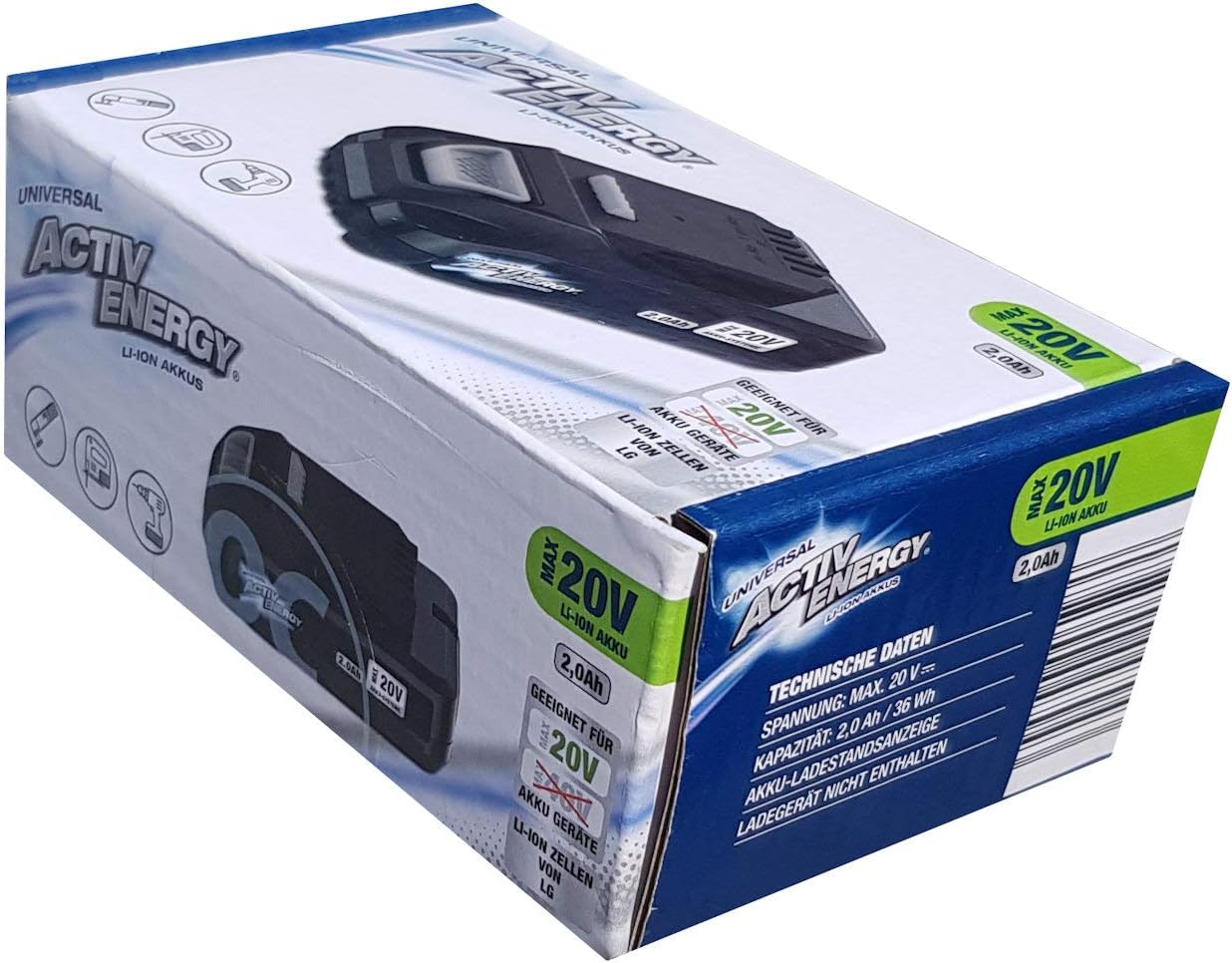 ACTIV ENERGY Li-Ion Akku 20 Volt 2,0 Ah 36 Wh für Ferrex Akku-Geräte Gartengeräte