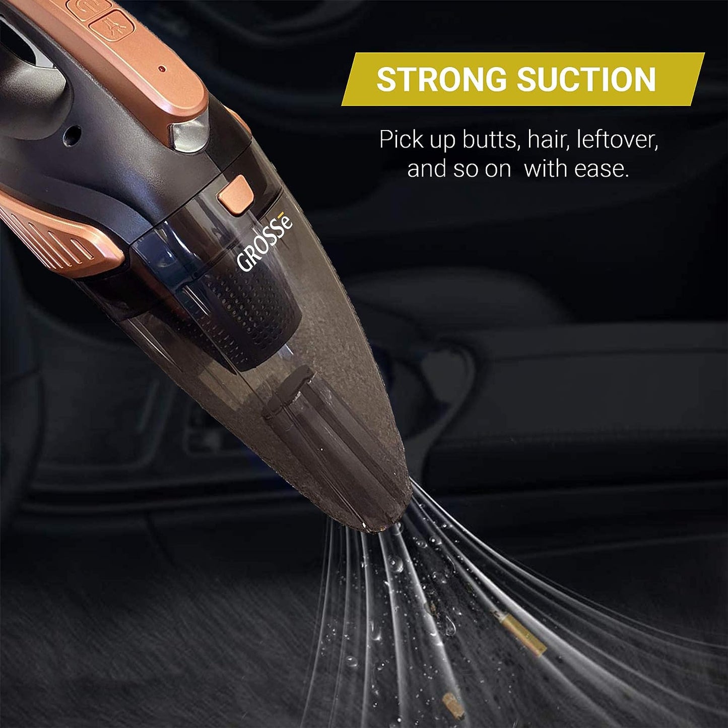 GROSSē 12 V DC Hand-Auto-Staubsauger für trockenes, nasses Auto, 150 W, 6000 PA, leistungsstark, tragbar, Schwarz, Weiß