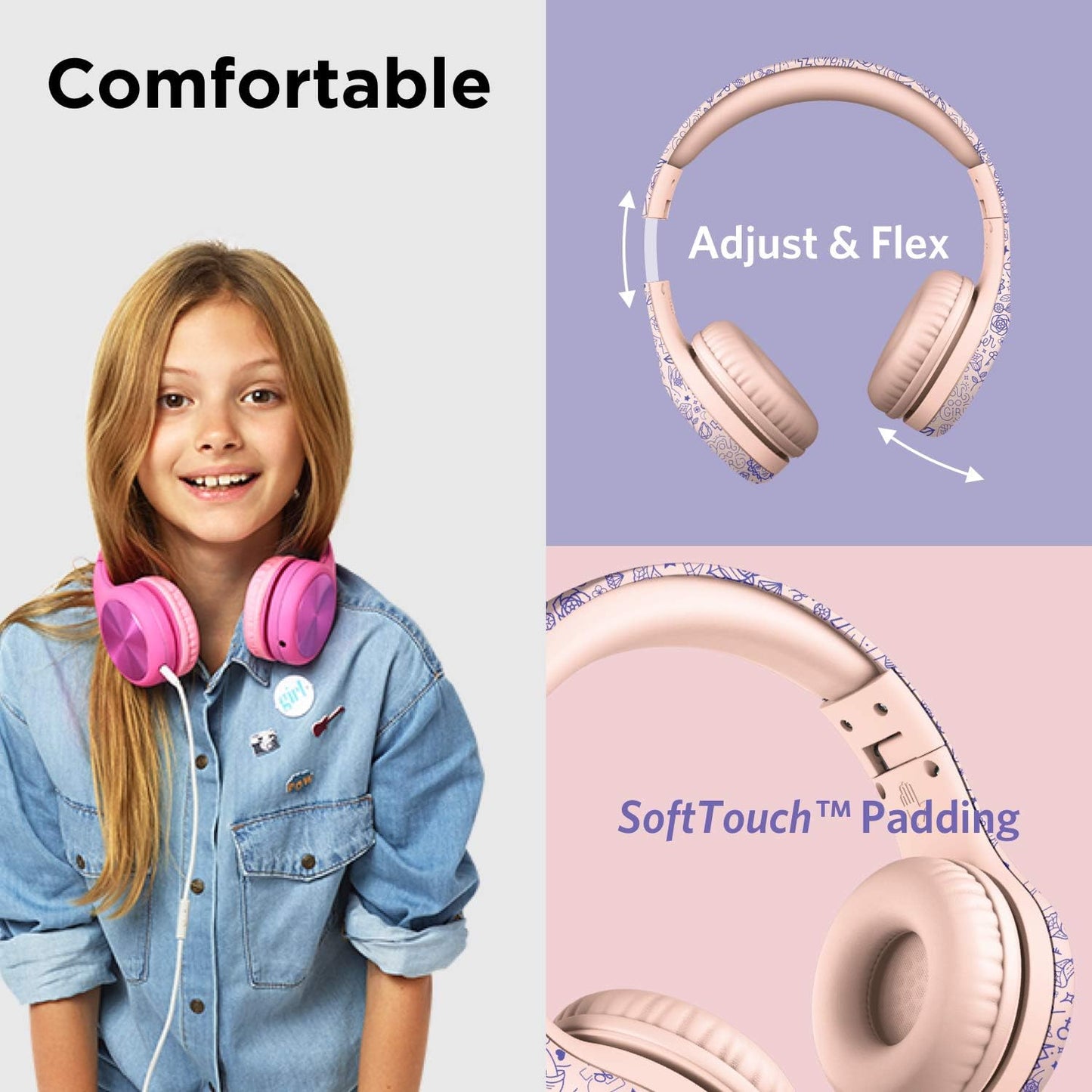 LilGadgets Connect+ Kopfhörer mit Mikrofon, Over-Ear-Kopfhörer für die Schule – Faltbare Kopfhörer, Girl Power