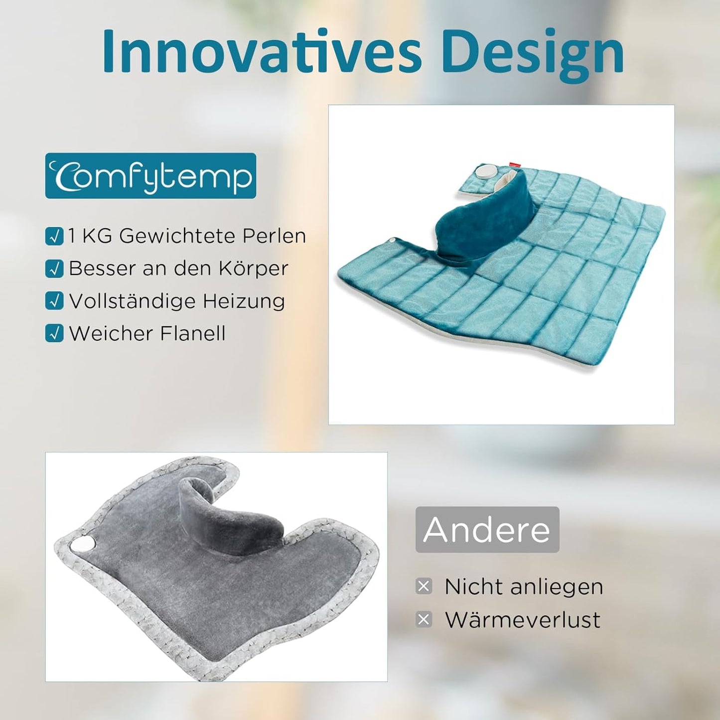 Comfytemp Voll gewichtetes Heizkissen für Nacken Schulter mit 9 Wärmestufen 0,5-9h Abschaltautomatik, 1 kg Nackenwärmer Schulterwärmer waschbar Wärmekissen 56x48cm Elektrisches Wärmecape
