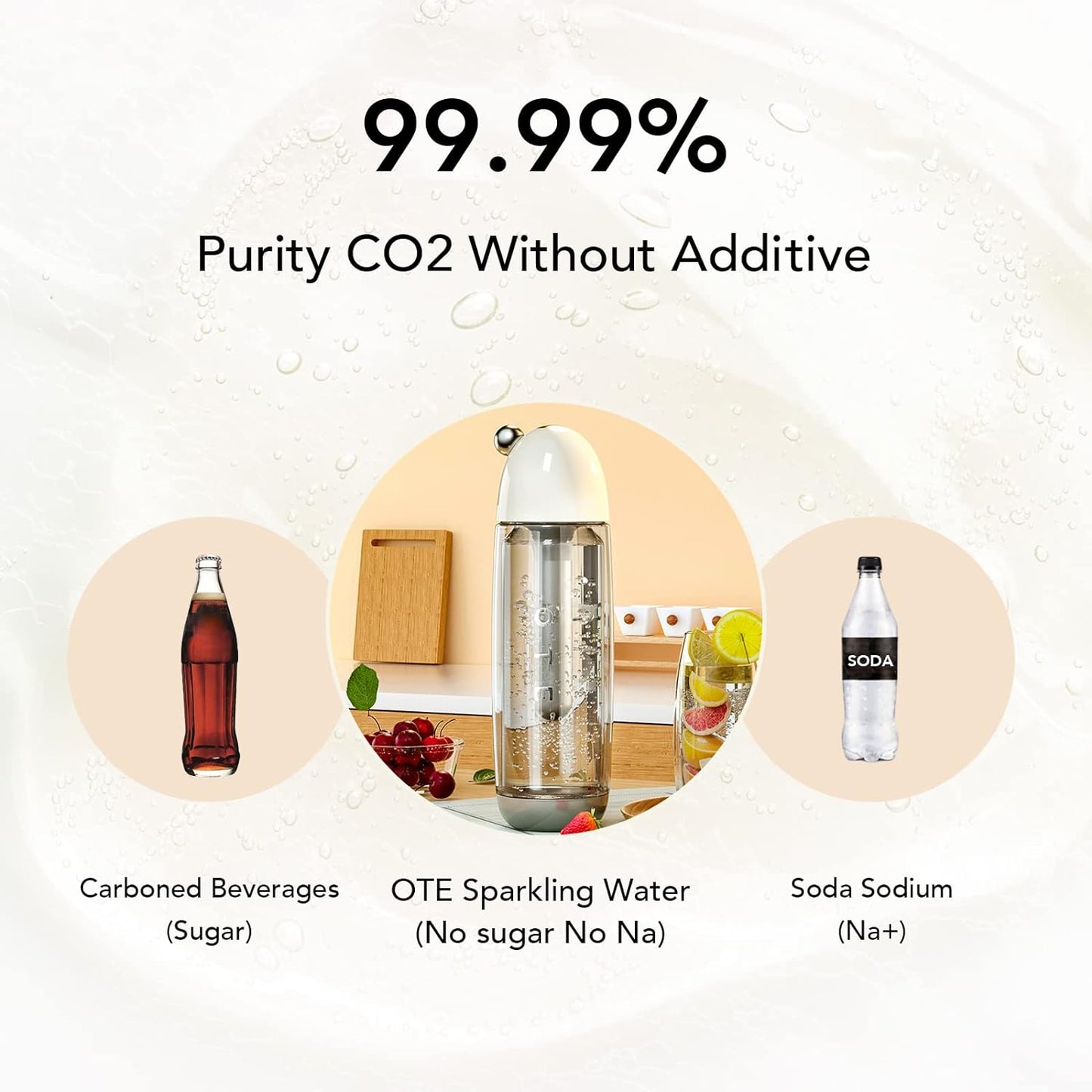 OTE Tragbarer Sprudelwasserbereiter, Soda-Maker für zu Hause, 450 ml, persönlicher Selters-Karbonisator, stromlos, doppelschichtige PET-Flasche, BPA-frei, doppelte Druckentlastungsventile – Rot