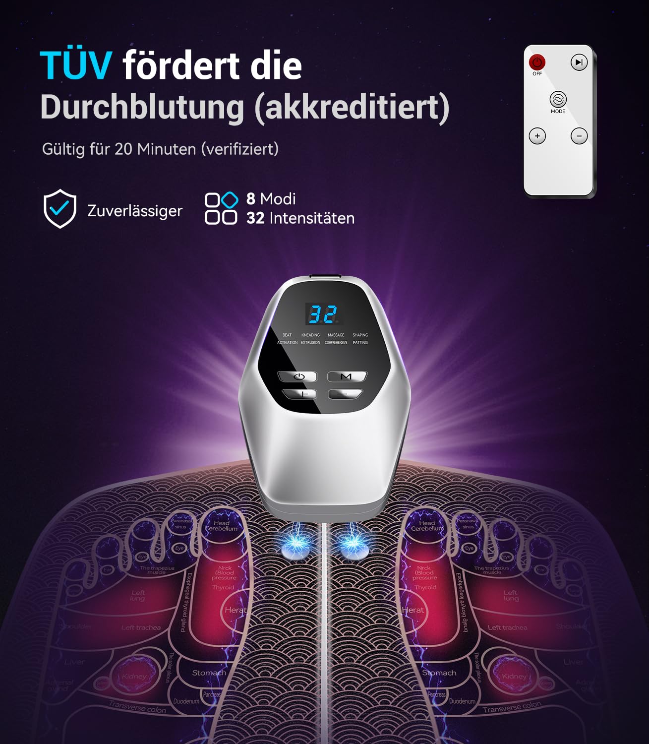 LOZLTX Neue Technik-Intelligente Impuls EMS-Fußmassagegerät【Mikrostrom-Nano-Penetration TENS/EMS-Dualmodus】Fußmassagegerät【Null-Verzögerungsreaktion-TÜV Rheinland-zertifiziert】Durchblutungsstimulator