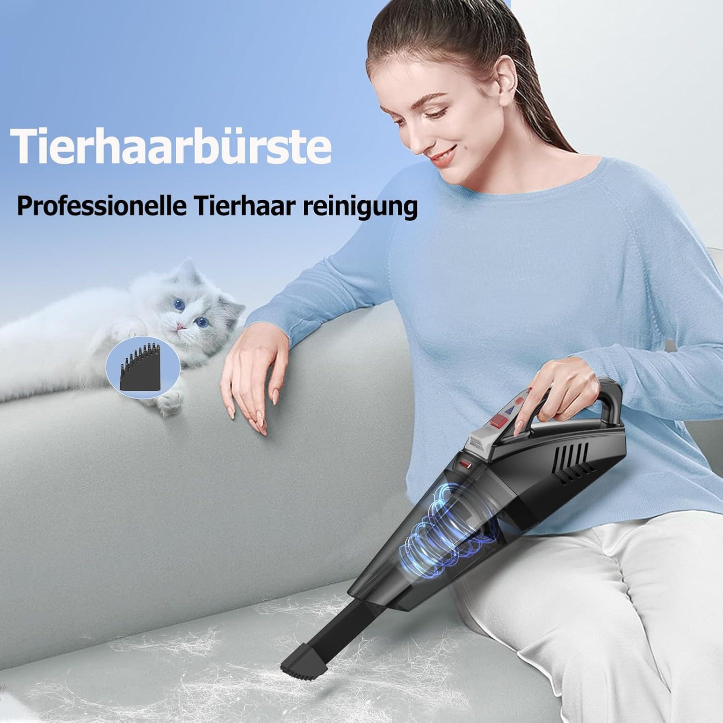 Hihhy Handsäge, 9000Pa Handsäge Akku mit LED-Licht, 120W Kabelentlader Handsäge für Auto, Haushalt, Tierhaare