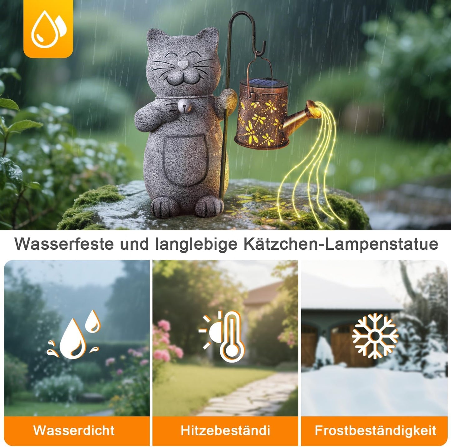 Voarge Solar-Gartenstatue, Gartendeko Solar Licht, Gartenkunst mit Solarlaterne,Gartenfiguren Beleuchtete Skulptur Ornamente für Außen,für Draußen Balkon Terrassen Geschenke für Frauen (Kätzchen)