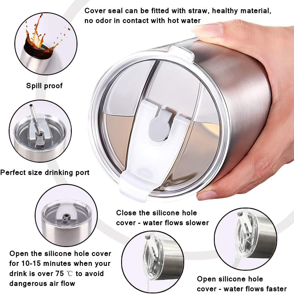Y·J&H Doppelwandiger Vakuum Isolierbecher Autobecher Edelstahl Reiseflasche Thermobecher Café pour accompagner 2 Spritzwassergeschützten Deckeln 2 Strohhalmen Tubenbürste Sans BPA