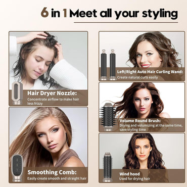 Hairstyler Airstyler, Hair Styler set 6 in 1 mit Haartrockner Föhn, Föhnbürste, Haartrockner für Trocknen, Glätten, Locken und Volumen, Massagekamm mit Ionen-Pflege für alle Haar Styling