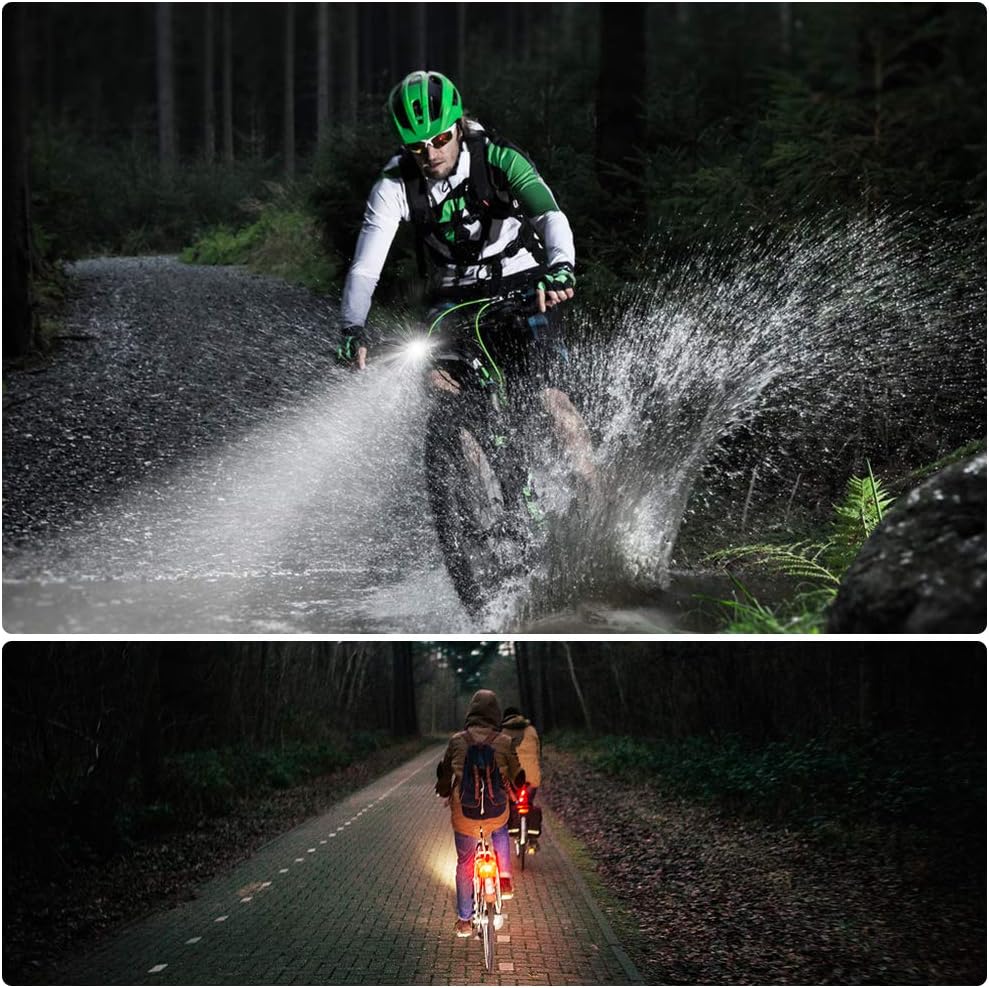 Sanfant Fahrradlicht Set, Fahrradbeleuchtung LED, Fahrradlampe Set, Fahrradlicht Frontlicht Vorne, Aufladbar, StVZO Zugelassen Wasserdicht, 2 modes d'éclairage Frontlicht et Rearlight Set