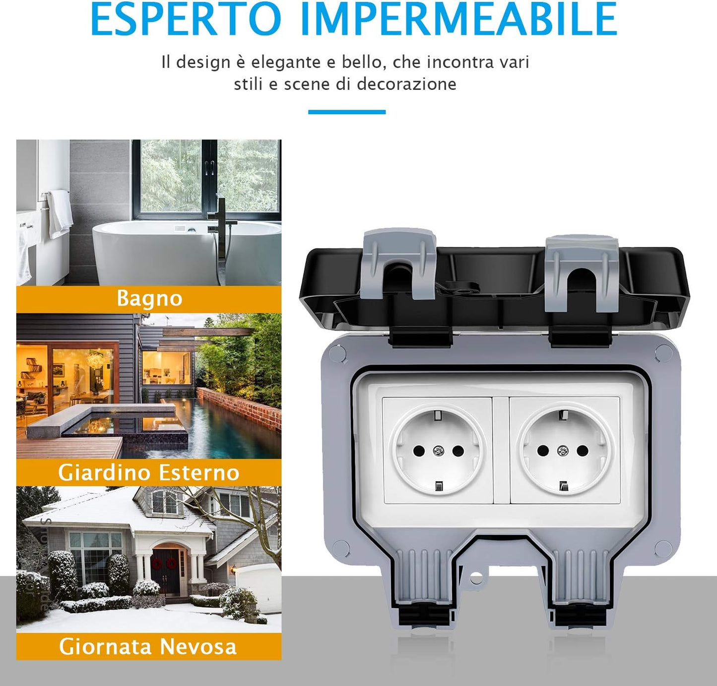 16A Außenstecker, EU-Standard IP66, wasserdicht, 2 Steckerdosen, wasserdicht