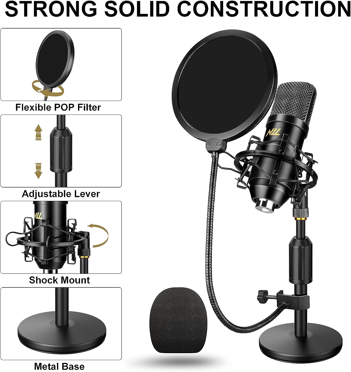 Professionelles USB-Mikrofonset für Studio-Audio, 192 kHz/24 Bit NLL-Kondensator-Computermikrofon, Plug & Play-Desktop-Podcast-Mikrofon, Stoßdämpferhalterung, Popfilter, NC-012