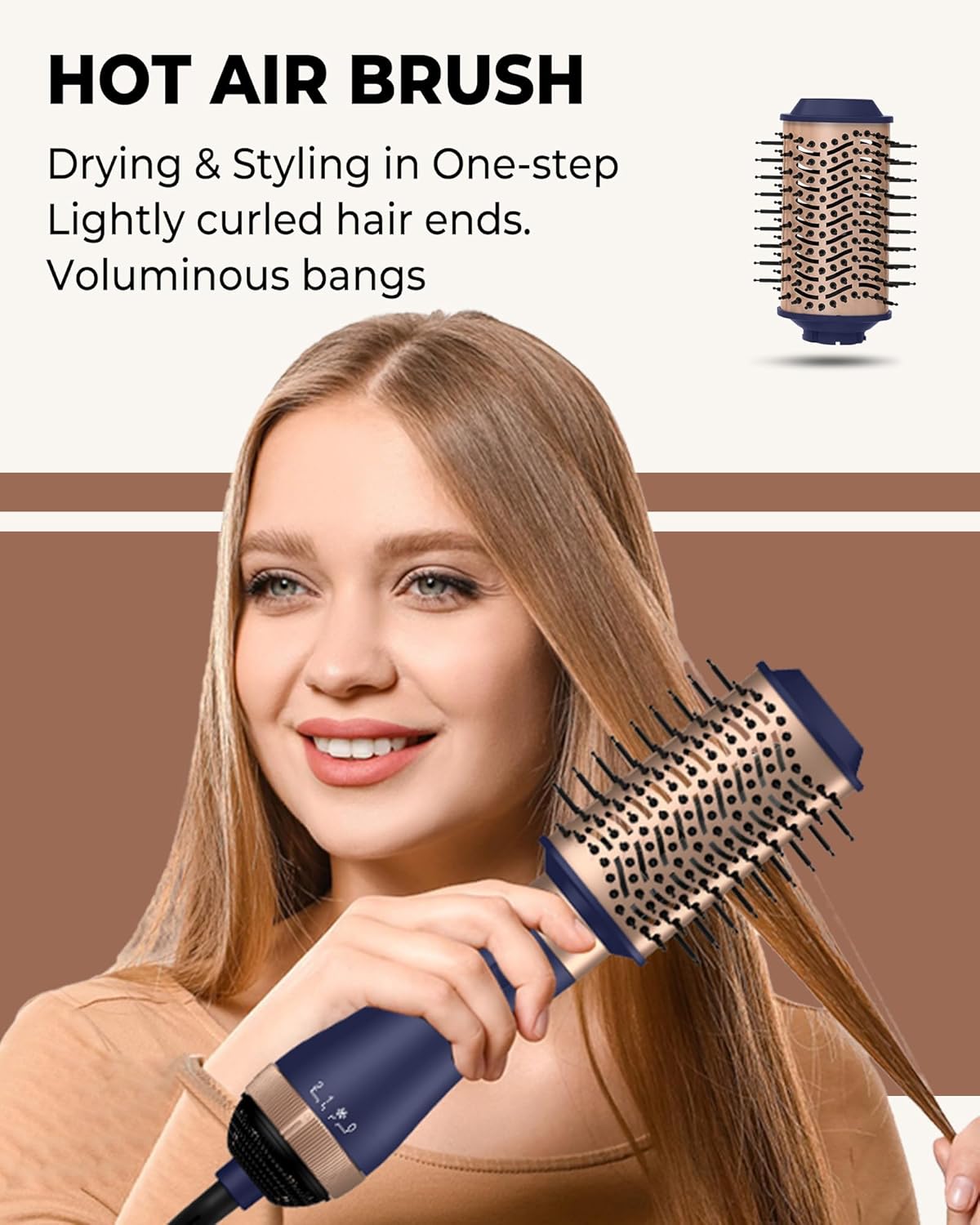 UKLISS Warmluftbürste 4 in 1 Set, Haarstyler Föhn mit 4 Aufsätzen: 1000W Haartrockner, Lockenbürste, Haarglätter Bürste, Fönbürste Rundbürste, Hot Hair Styler für Alle Haartypen Styling