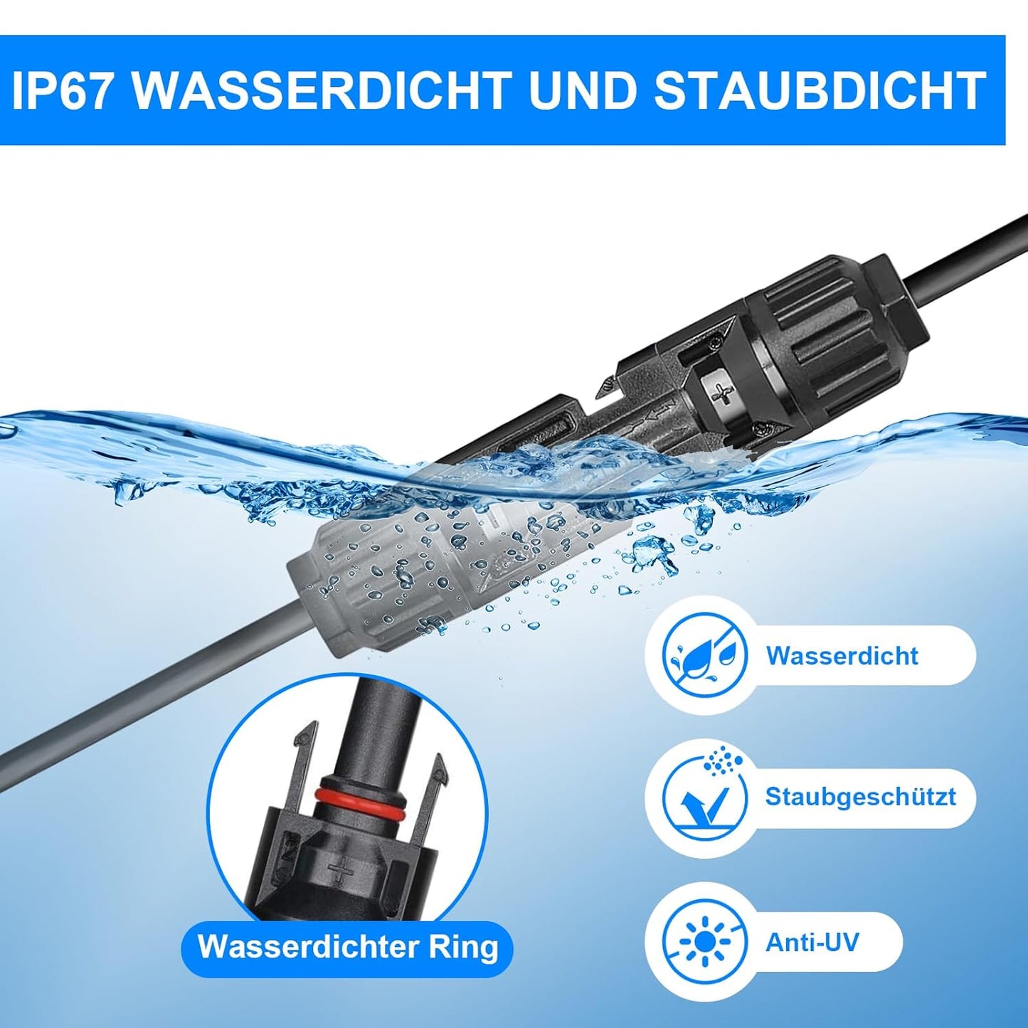 Cihisrent 2 Paar Solarkabel Y-Splitter männlich weiblich Y-Stecker Solar IP67 wasserdicht Solarstecker Y-Stecker Photovoltaikkabel Solarpanel-Kabel MMF + FFM für parallele Photovoltaik-Verbindung