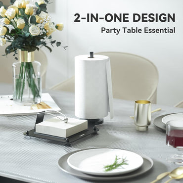 CLESOO 2 in 1 Serviettenhalter und Küchenrollenhalter Stehend, Multifunktionaler Mattschwarzer Metall Beschwerungsarm für Restaurant Esszimmer