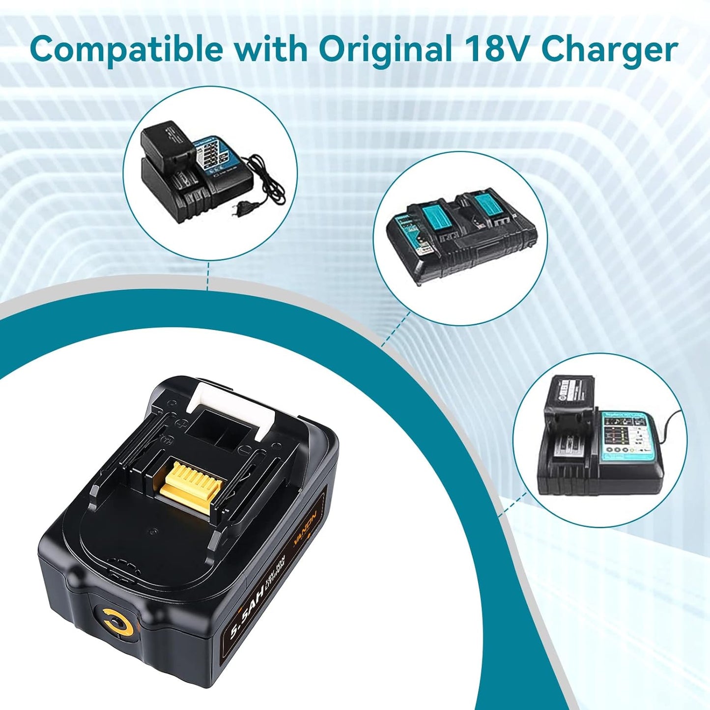 VANON BL1860B 18 V 5,5 Ah Lithium-Akku, kompatibel mit Makita 18 V Akku BL1850B BL1850 BL1830B BL1830 BL1840B BL1840 BL1860 194205-3 LXT-400 Akku-Elektrowerkzeuge