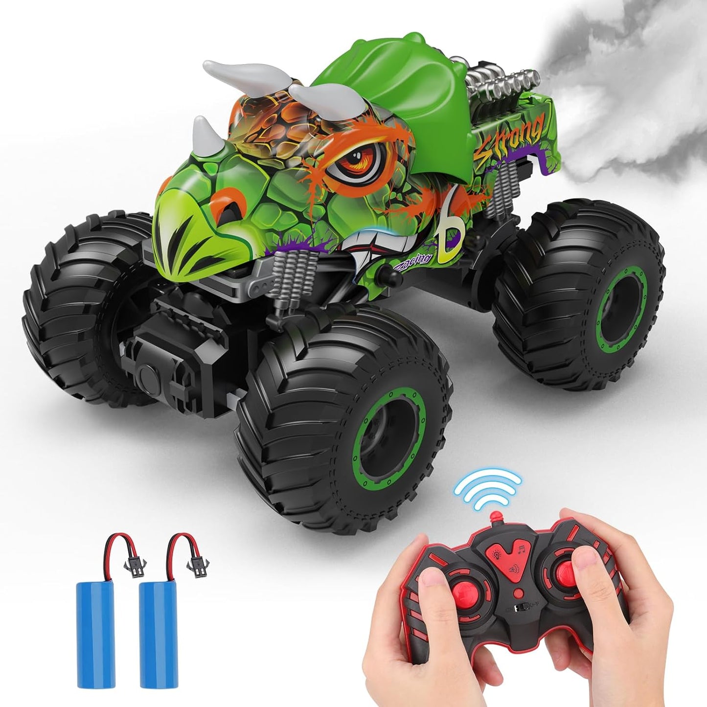 PREBOX Ferngesteuerter Monstertruck für Jungen 8-12 – RC-Dinosaurier-Autospielzeug für Kinder im Alter von 4–7 Jahren, Geburtstagsgeschenke für Jungen mit Musik und Lichtern