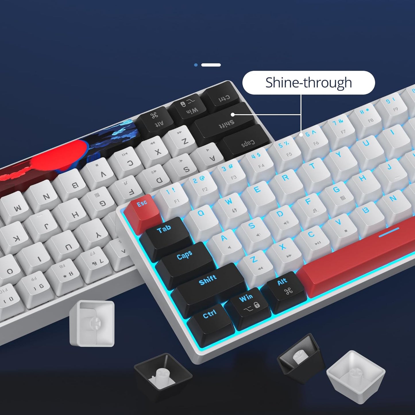 surmen 65 % mechanische Gaming-Tastatur mit linearem rotem Schalter, kabelgebunden, Mini-Kompakttastatur, 60 % Hintergrundbeleuchtung, für Laptop, Desktop-PC, Gamer (68 weiß-eisblau)