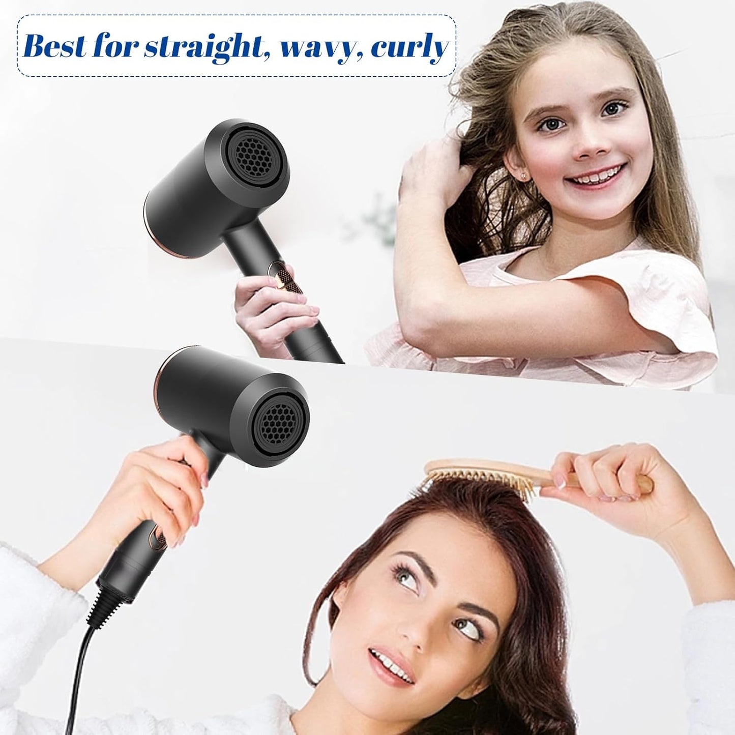 Oskuglin Föhn, 2400W professioneller tragbarer Ionen-Haartrockner Salon Haarfön mit Heiß-/Kalttaste, Concentrators and Diffuser, 3 Temperatureinstellungen, 2-Gang für Zuhause, Salon, Reisen (Schwarz)